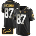 Men's Minnesota Vikings Bud Grant Patch Gold Limited Jersey V2 - All Stitched - Black Limited, T.J. Hockenson