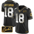 Men's Minnesota Vikings Bud Grant Patch Gold Limited Jersey V2 - All Stitched - Black Limited, Justin Jefferson