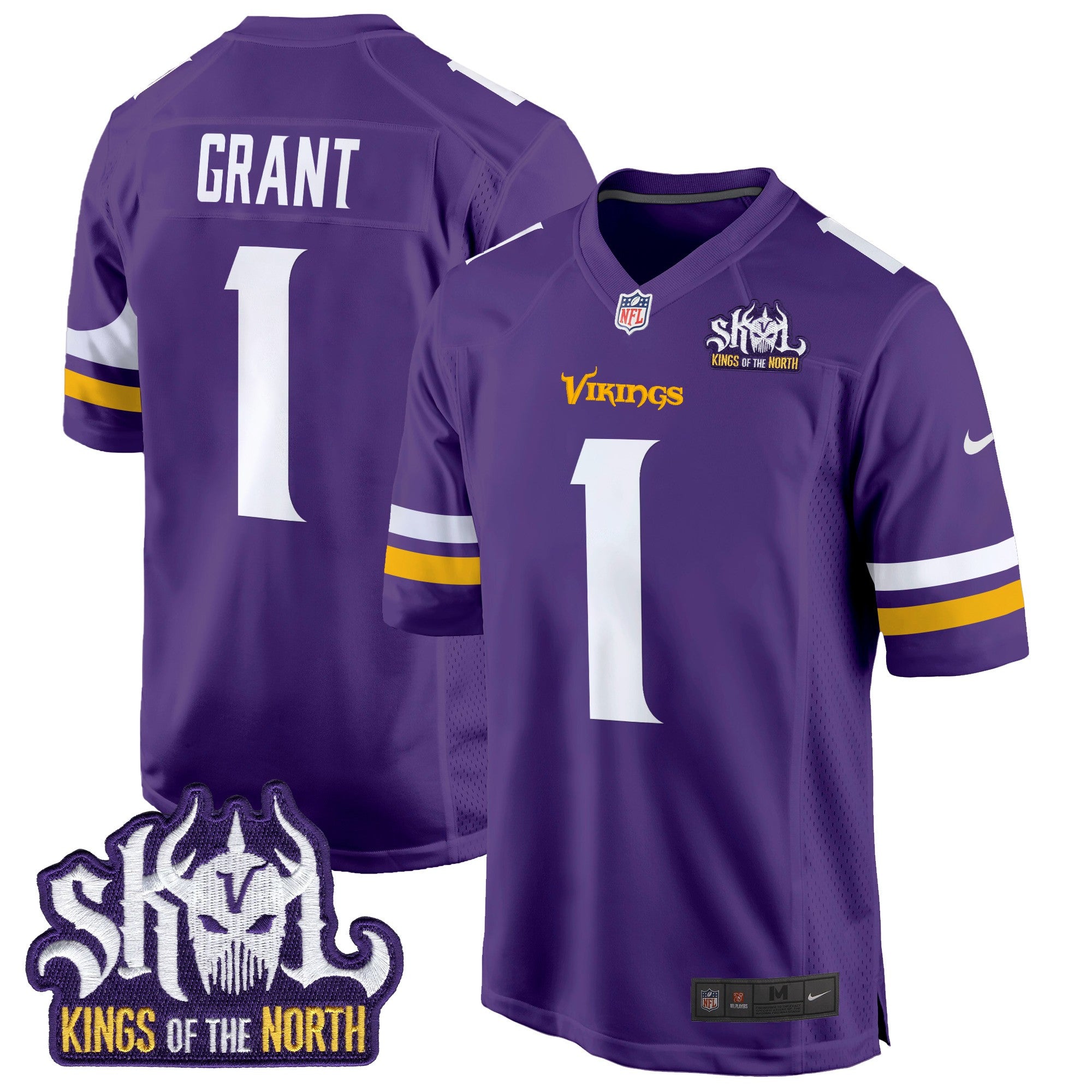 Men's Minnesota Vikings King Of The North Patch Game Jersey - All Stitched - Purple, Bud Grant