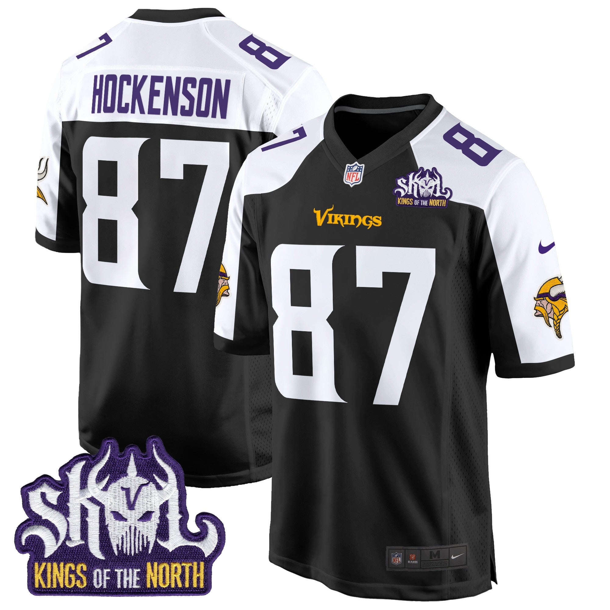 Men's Minnesota Vikings King Of The North Patch Game Jersey - All Stitched - Black Alternate, T.J. Hockenson
