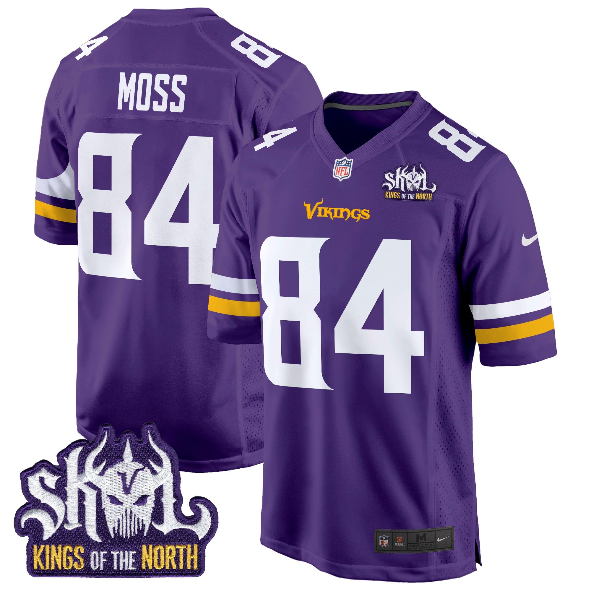 Men's Minnesota Vikings King Of The North Patch Game Jersey - All Stitched - Purple, Randy Moss