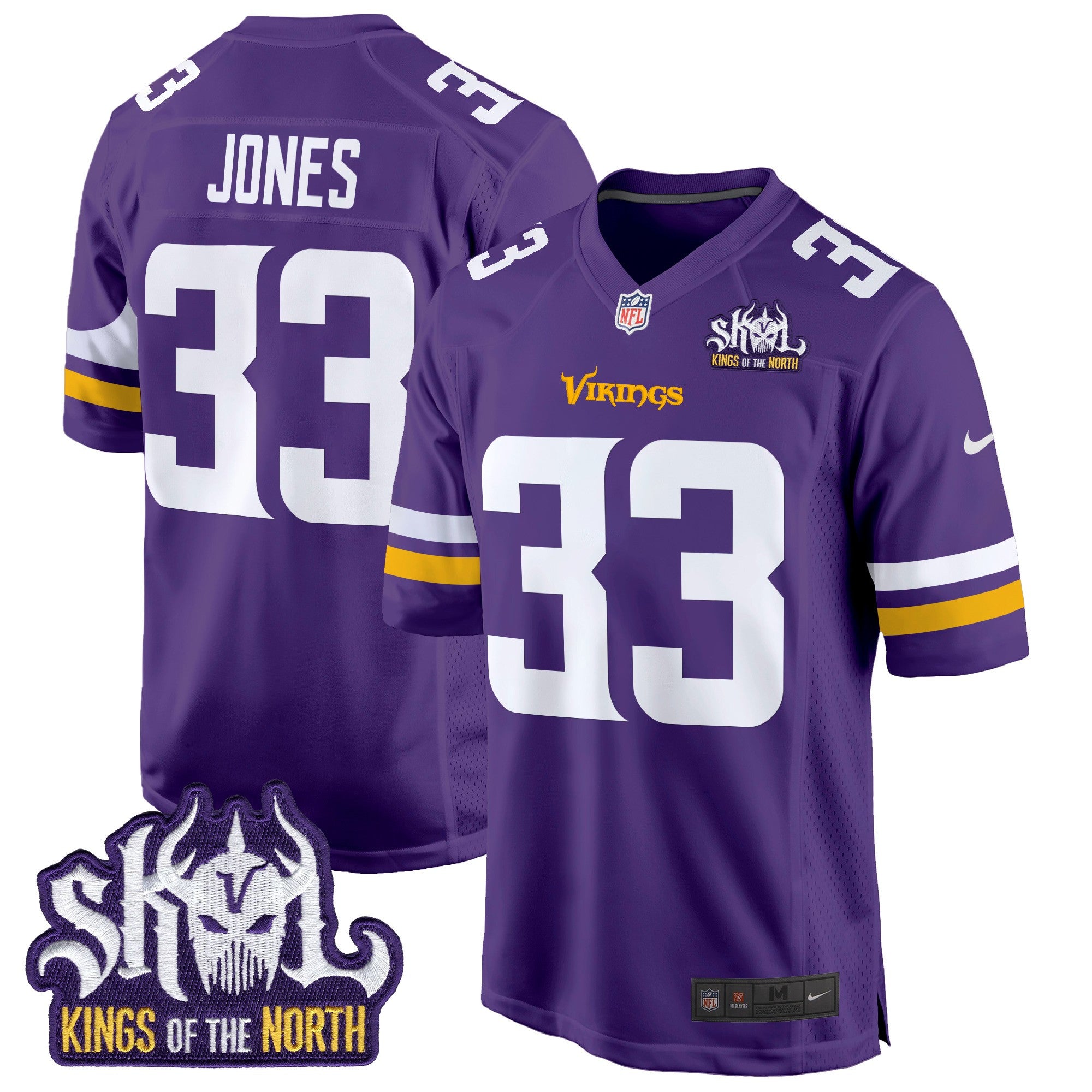 Men's Minnesota Vikings King Of The North Patch Game Jersey - All Stitched - Purple, Aaron Jones