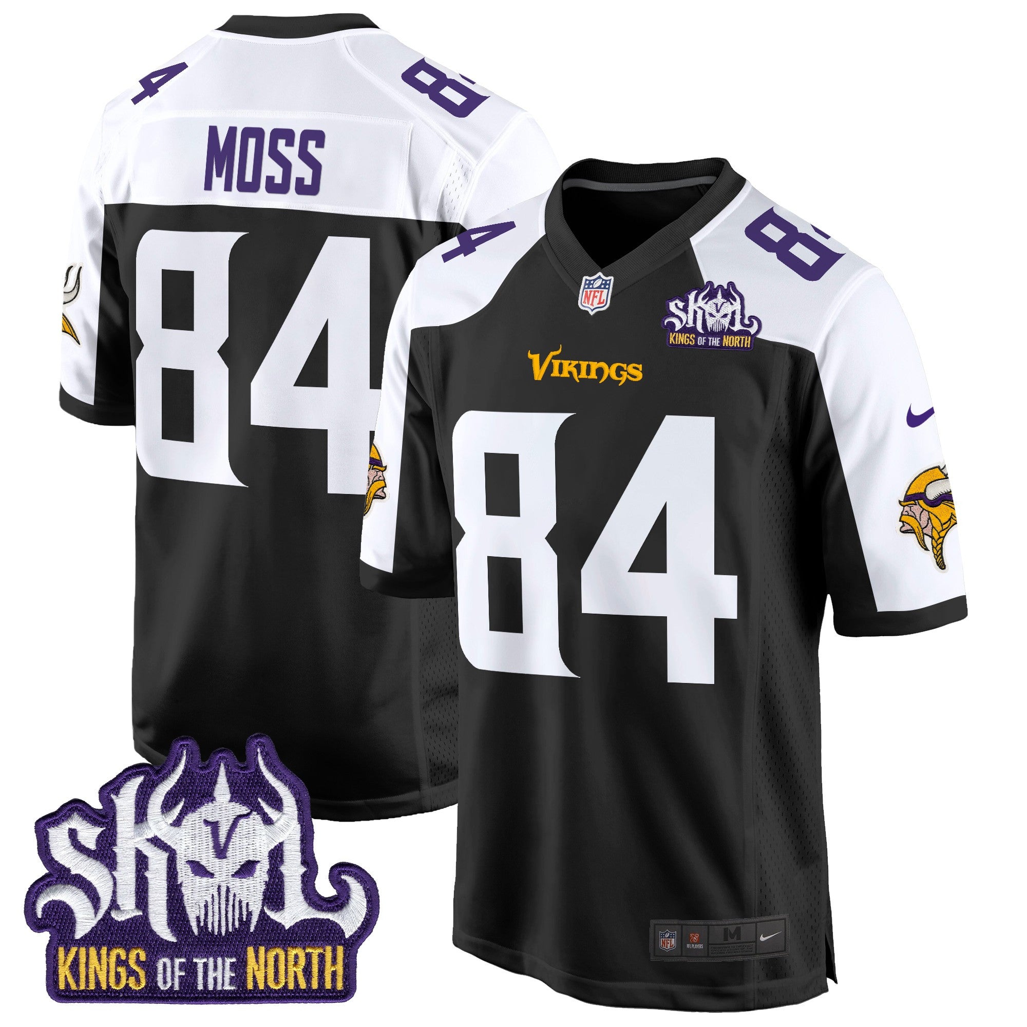 Men's Minnesota Vikings King Of The North Patch Game Jersey - All Stitched - Black Alternate, Randy Moss