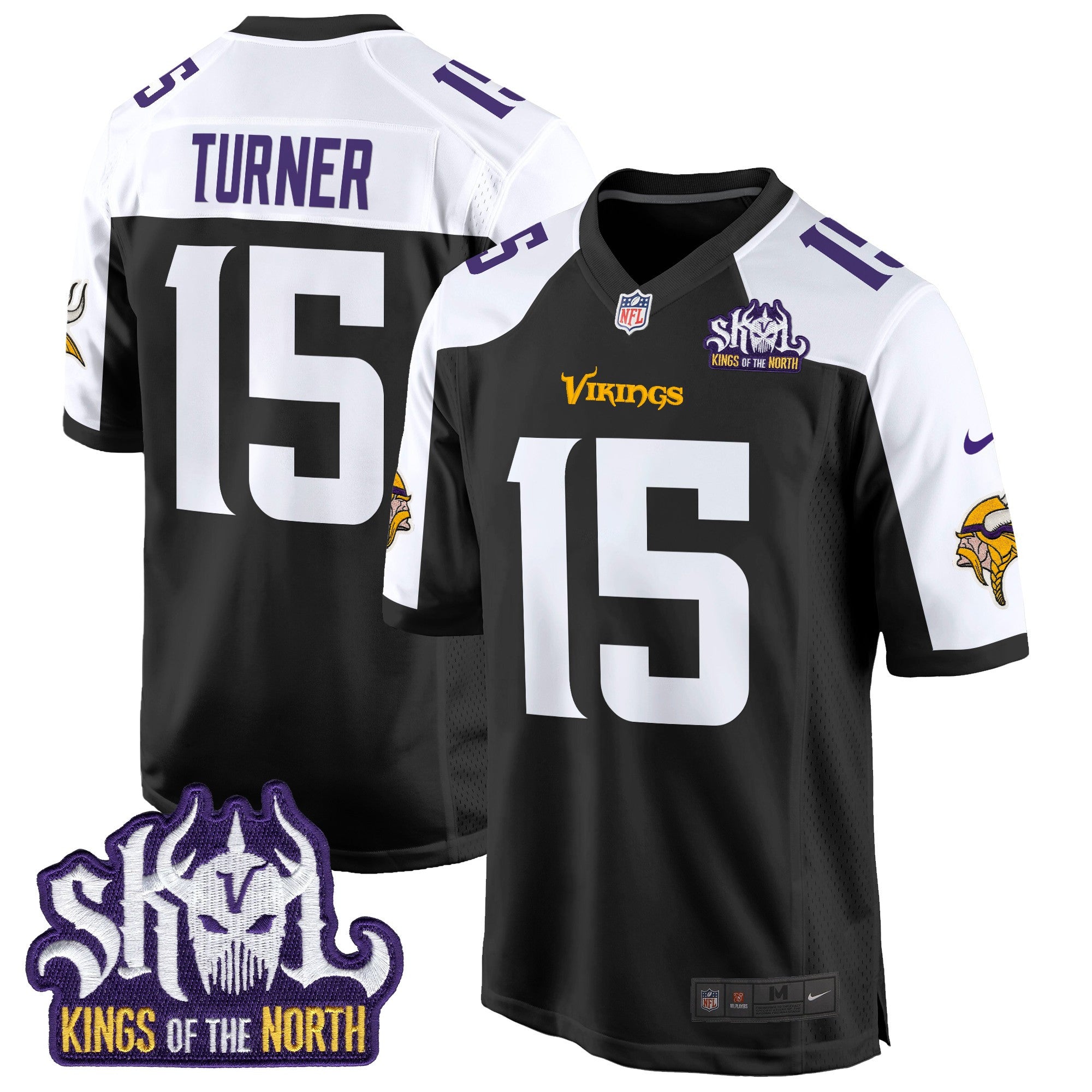 Men's Minnesota Vikings King Of The North Patch Game Jersey - All Stitched - Black Alternate, Dallas Turner