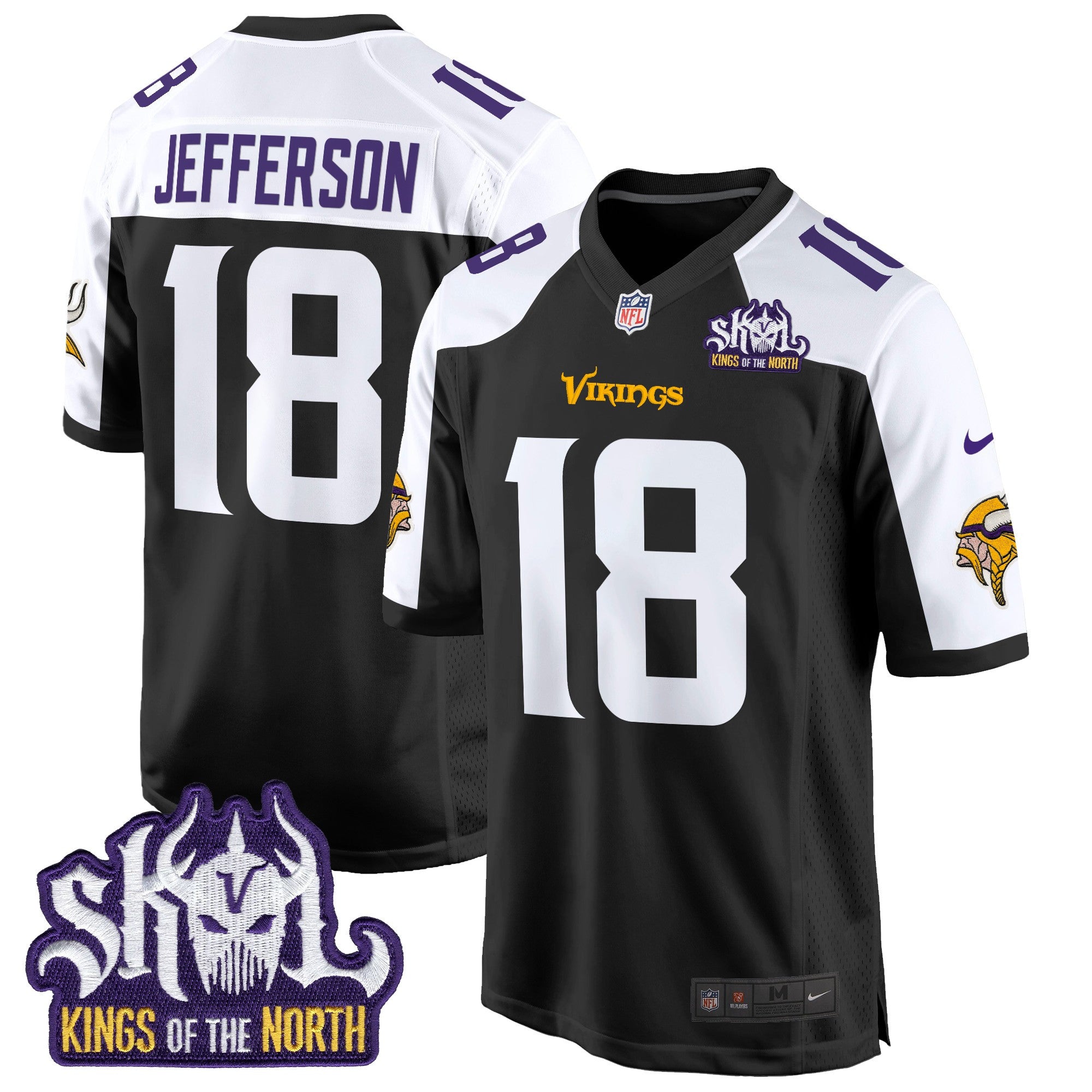 Men's Minnesota Vikings King Of The North Patch Game Jersey - All Stitched - Black Alternate, Justin Jefferson