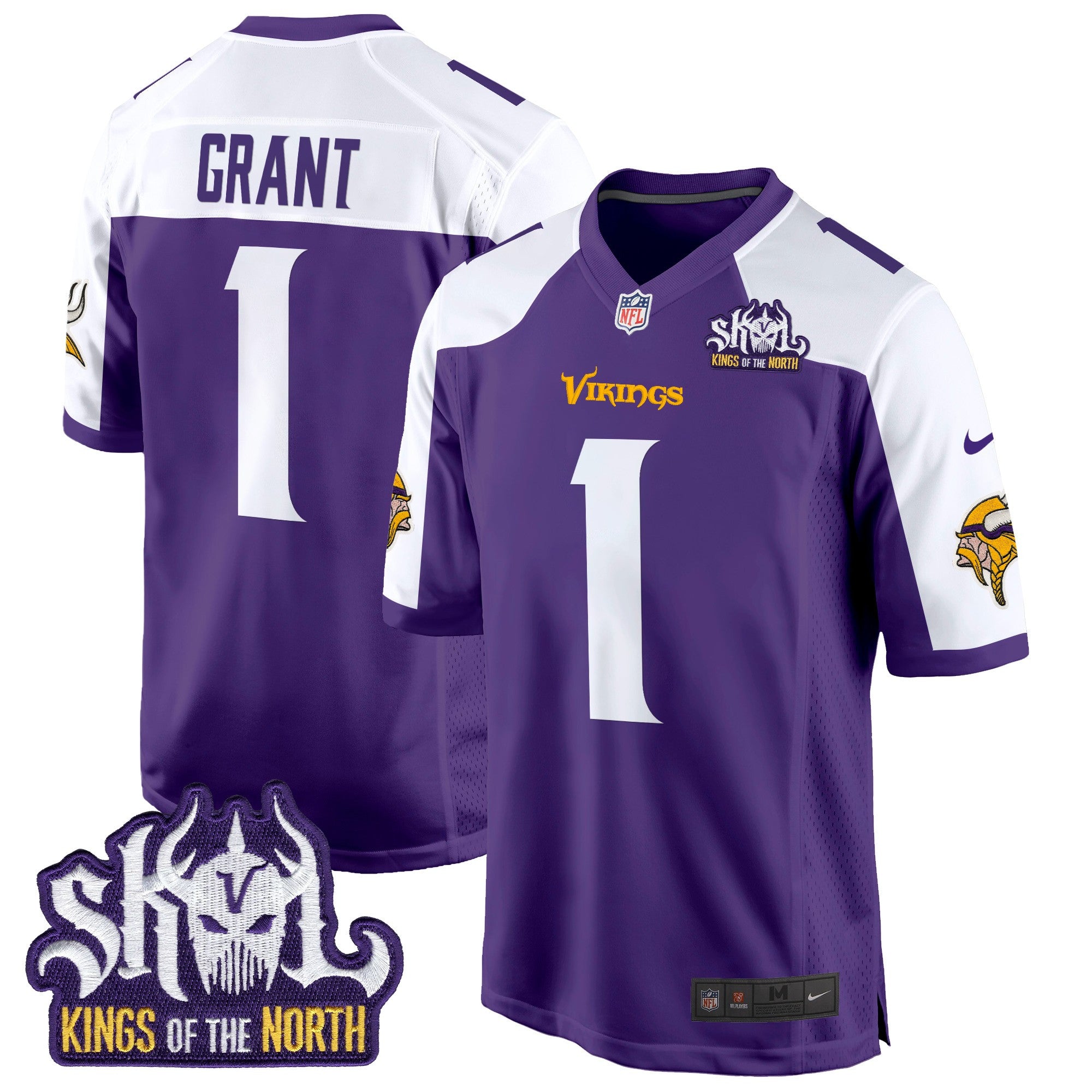 Men's Minnesota Vikings King Of The North Patch Game Jersey - All Stitched - Purple Alternate, Bud Grant