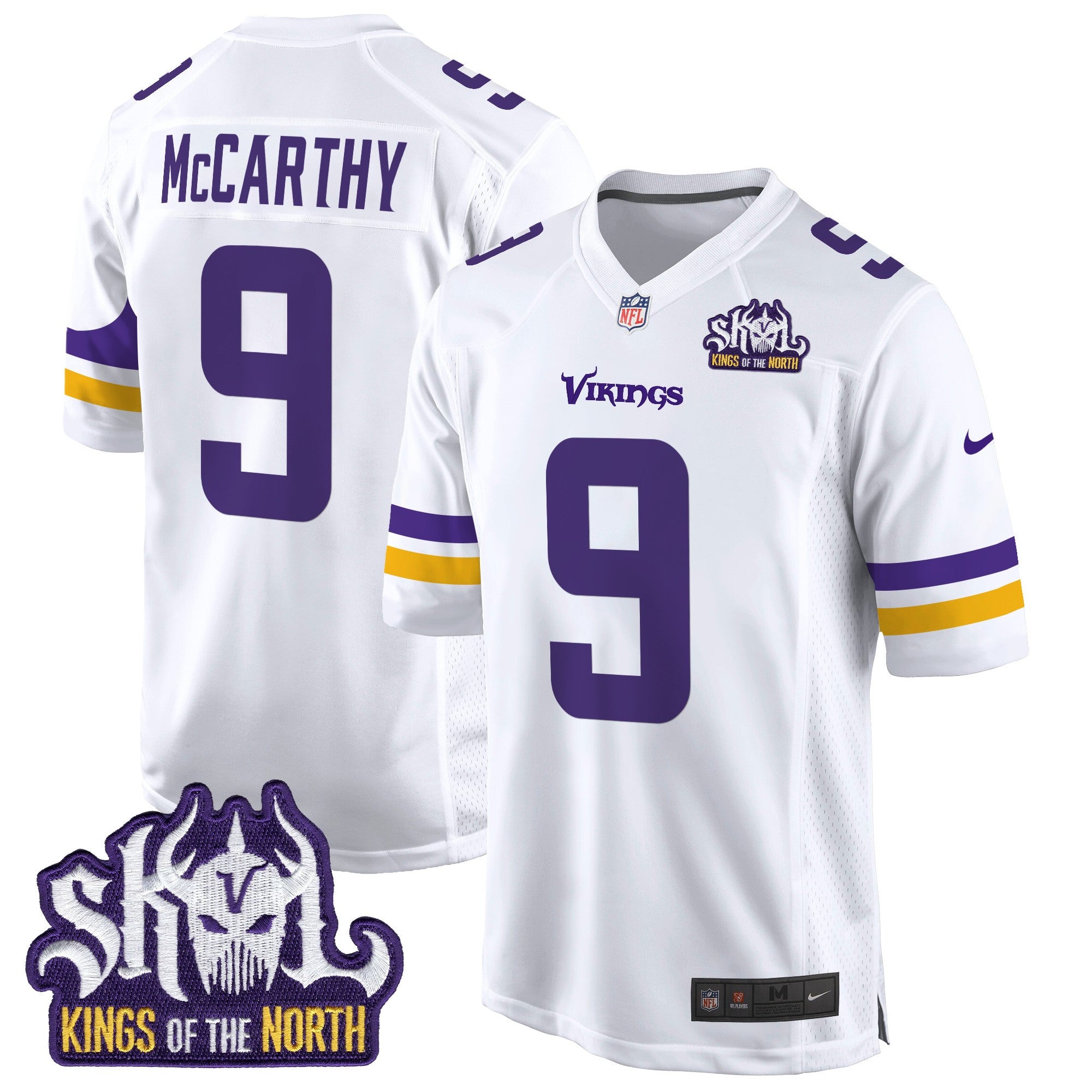 Men's Minnesota Vikings King Of The North Patch Game Jersey - All Stitched - White, J.J. McCarthy