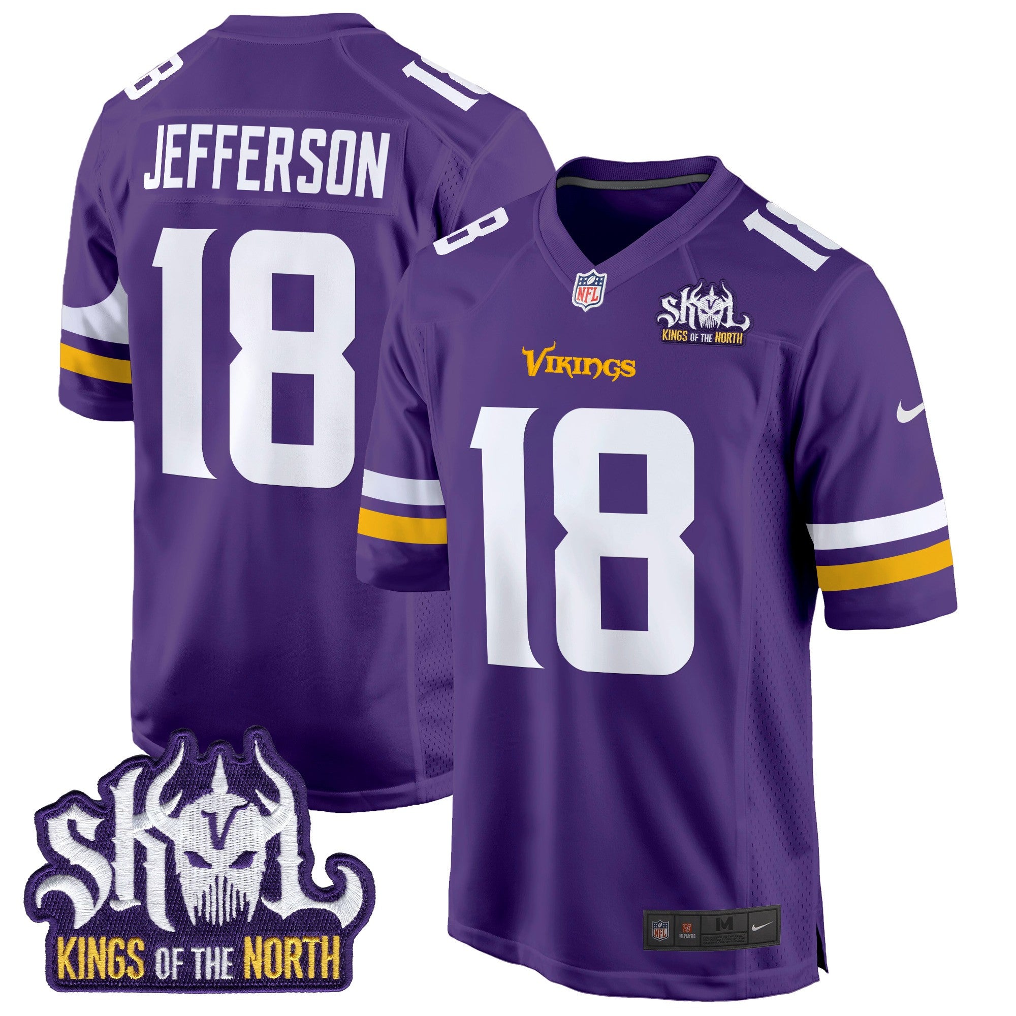 Men's Minnesota Vikings King Of The North Patch Game Jersey - All Stitched - Purple, Justin Jefferson