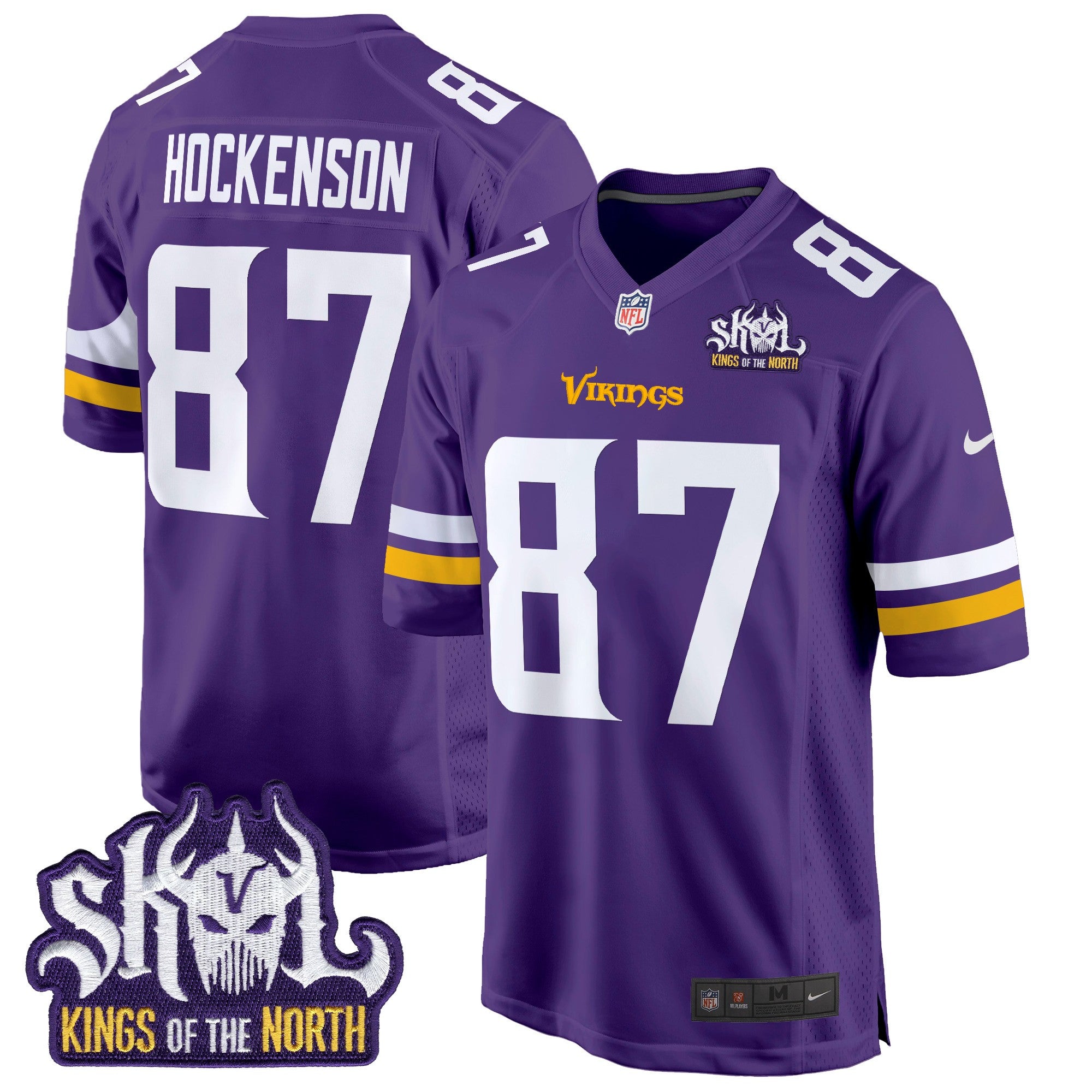 Men's Minnesota Vikings King Of The North Patch Game Jersey - All Stitched - Purple, T.J. Hockenson