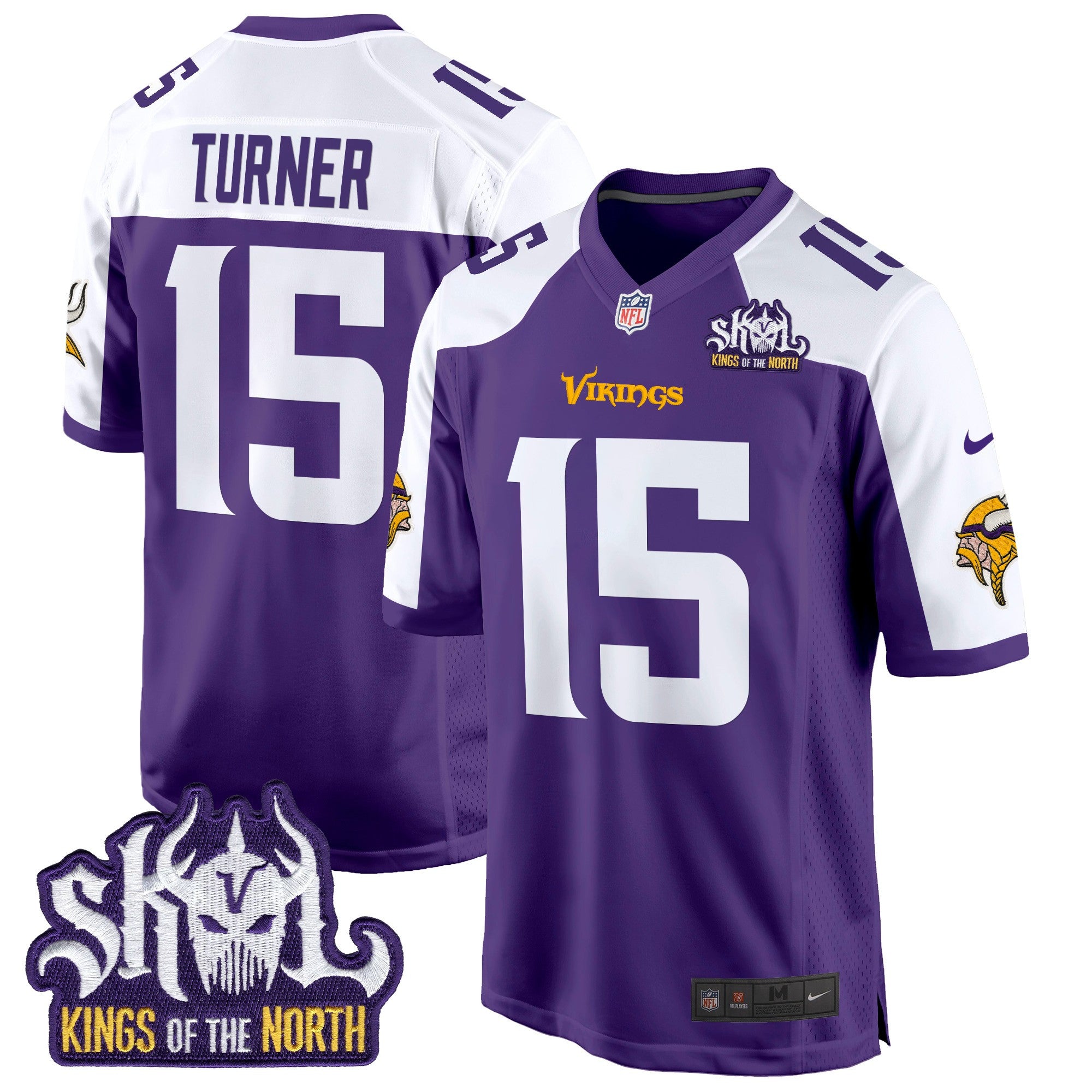 Men's Minnesota Vikings King Of The North Patch Game Jersey - All Stitched - Purple Alternate, Dallas Turner