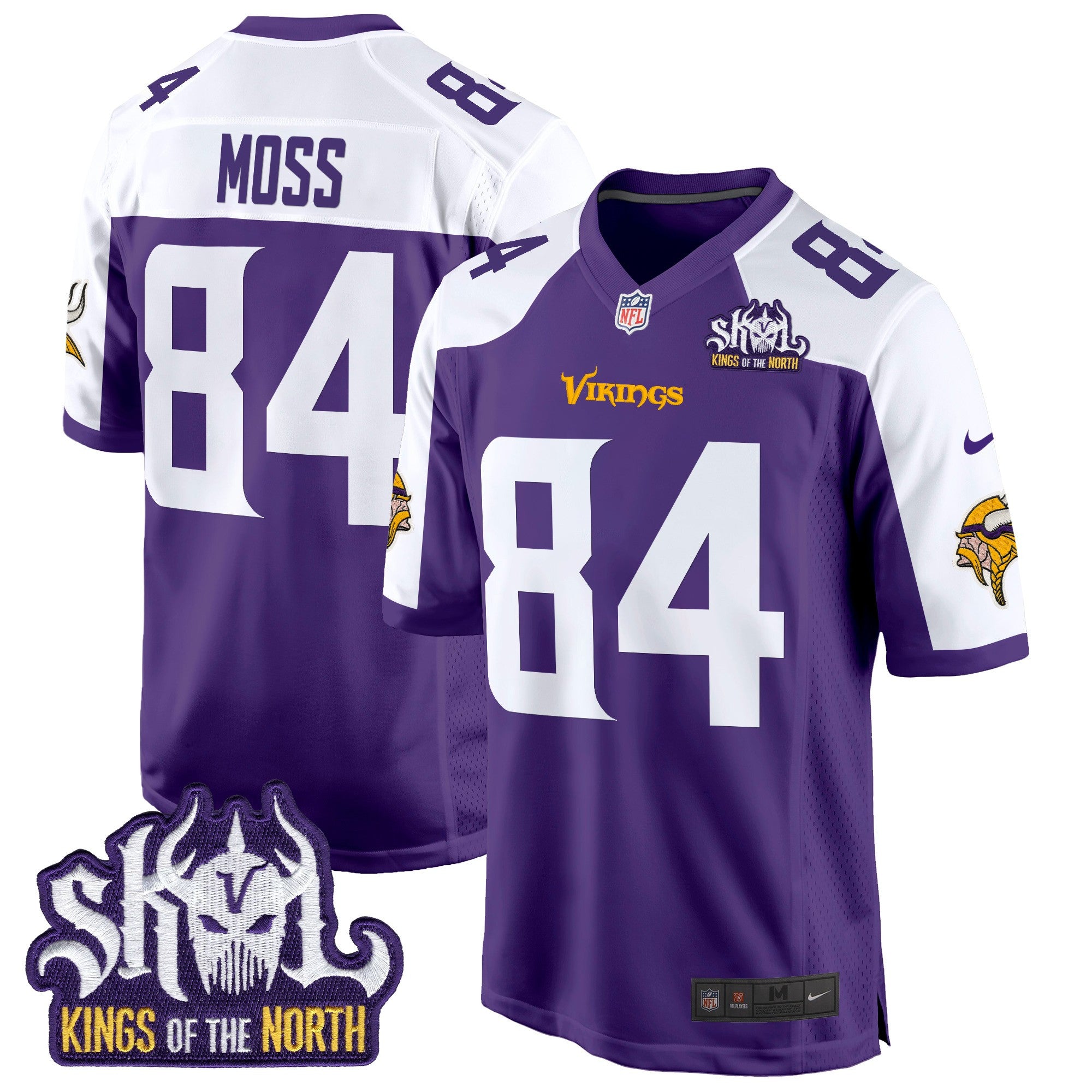 Men's Minnesota Vikings King Of The North Patch Game Jersey - All Stitched - Purple Alternate, Randy Moss