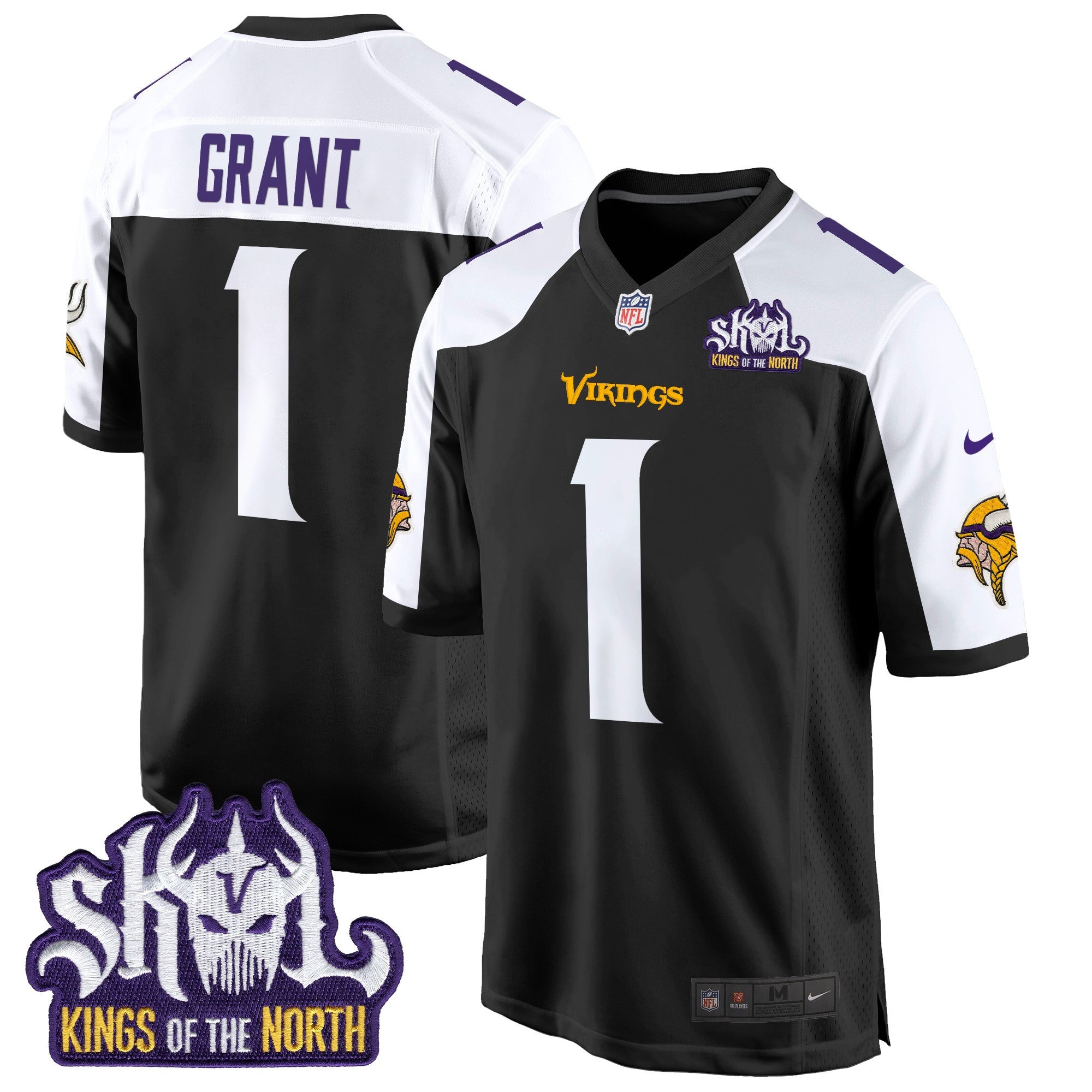 Men's Minnesota Vikings King Of The North Patch Game Jersey - All Stitched - Black Alternate, Bud Grant