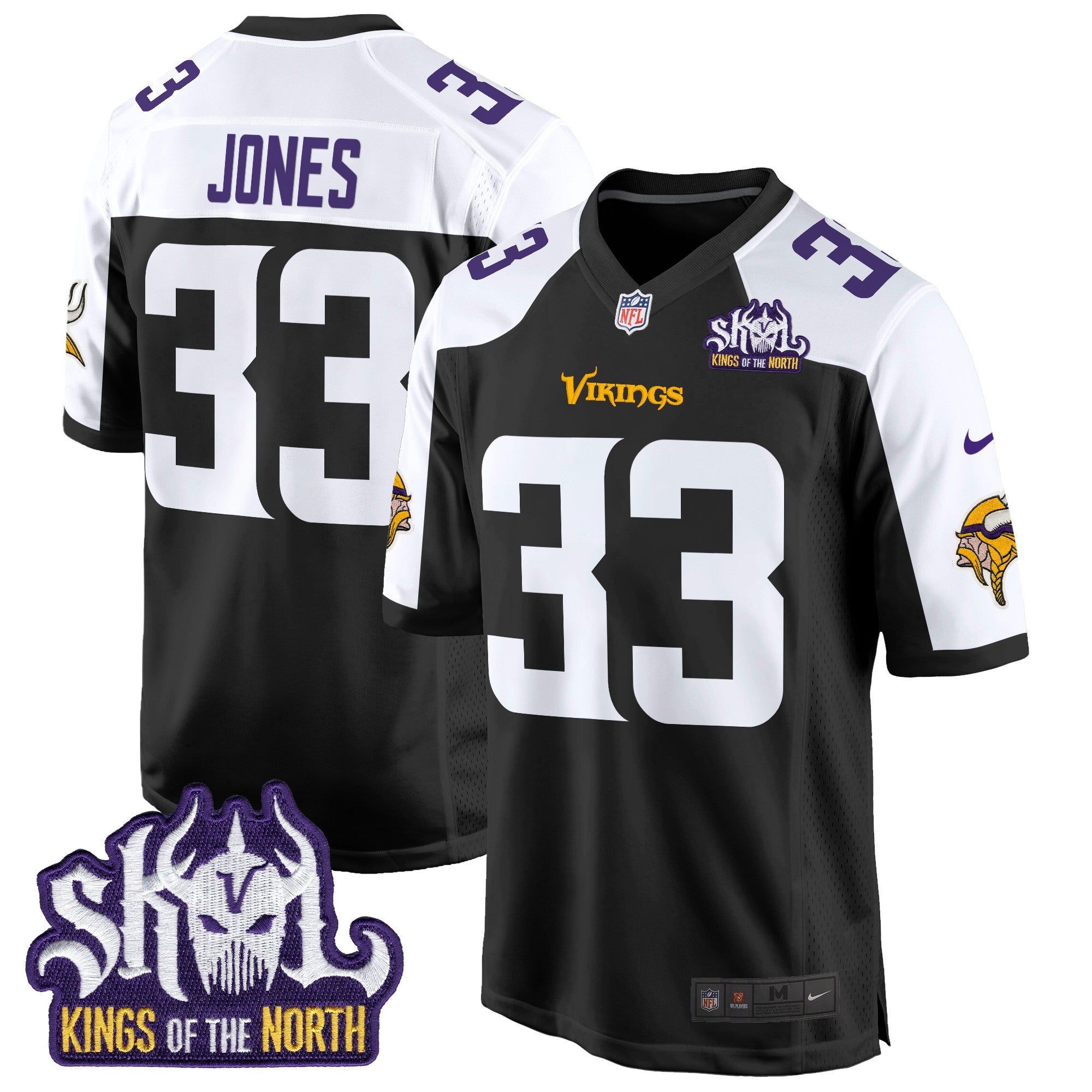 Men's Minnesota Vikings King Of The North Patch Game Jersey - All Stitched - Black Alternate, Aaron Jones