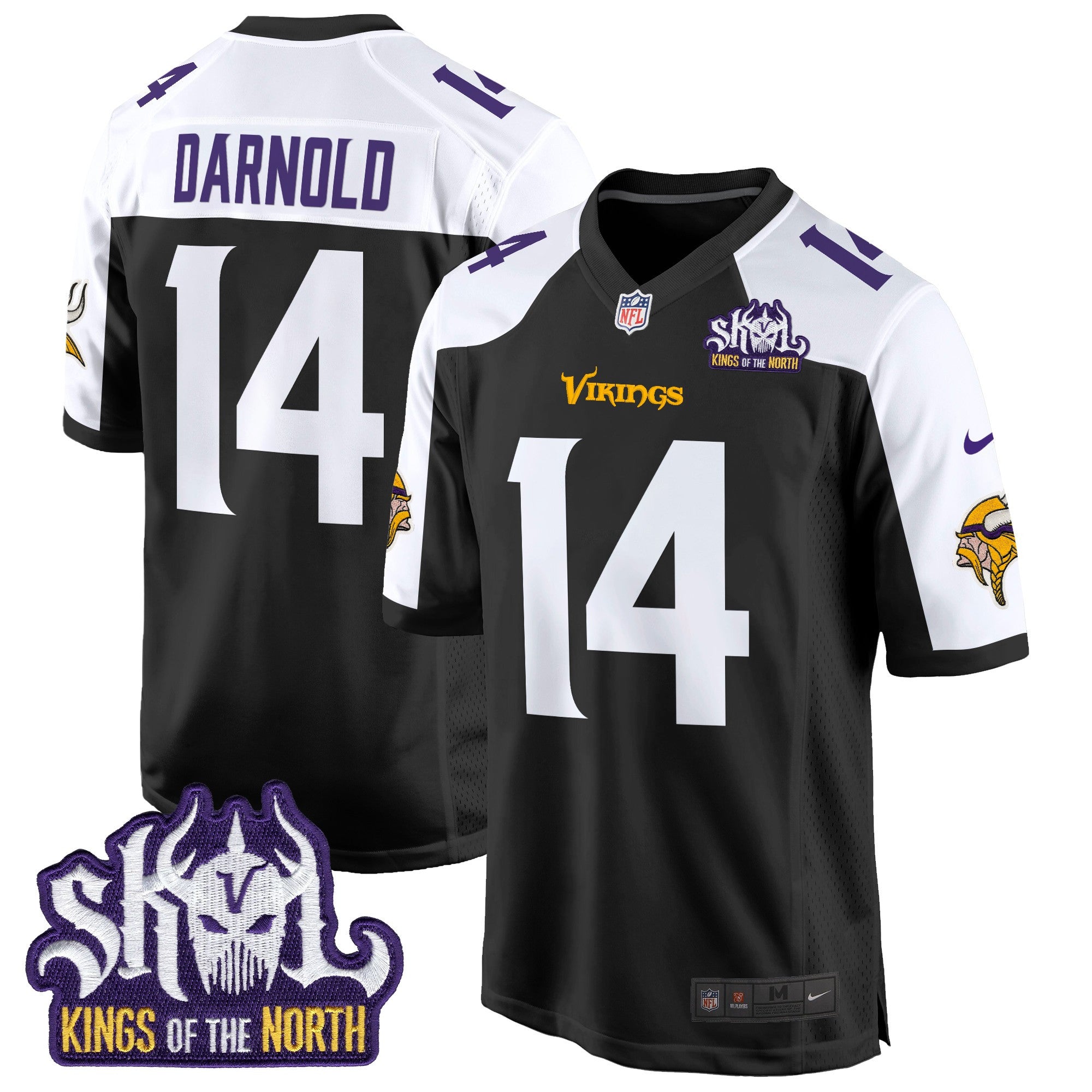 Men's Minnesota Vikings King Of The North Patch Game Jersey - All Stitched - Black Alternate, Sam Darnold