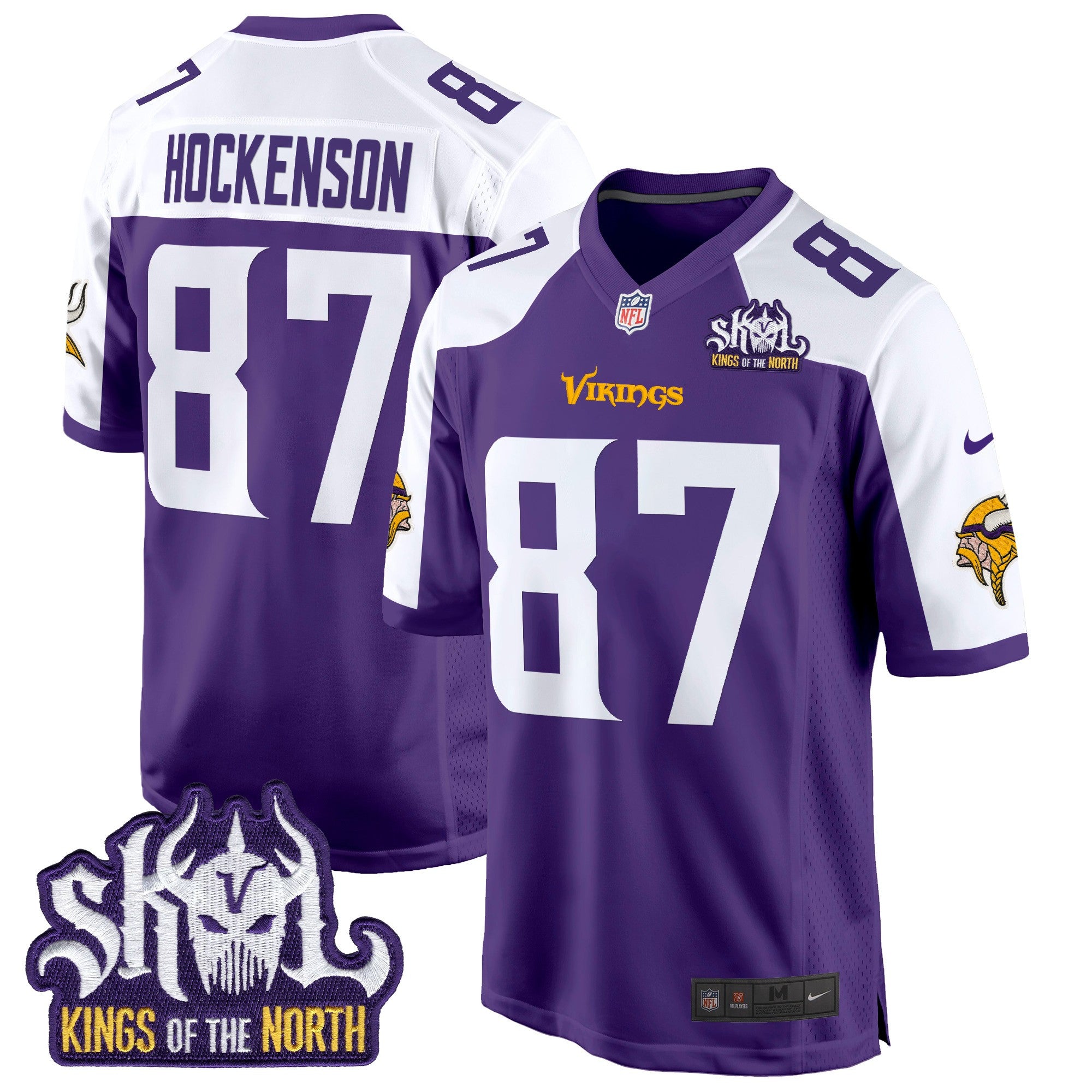 Men's Minnesota Vikings King Of The North Patch Game Jersey - All Stitched - Purple Alternate, T.J. Hockenson