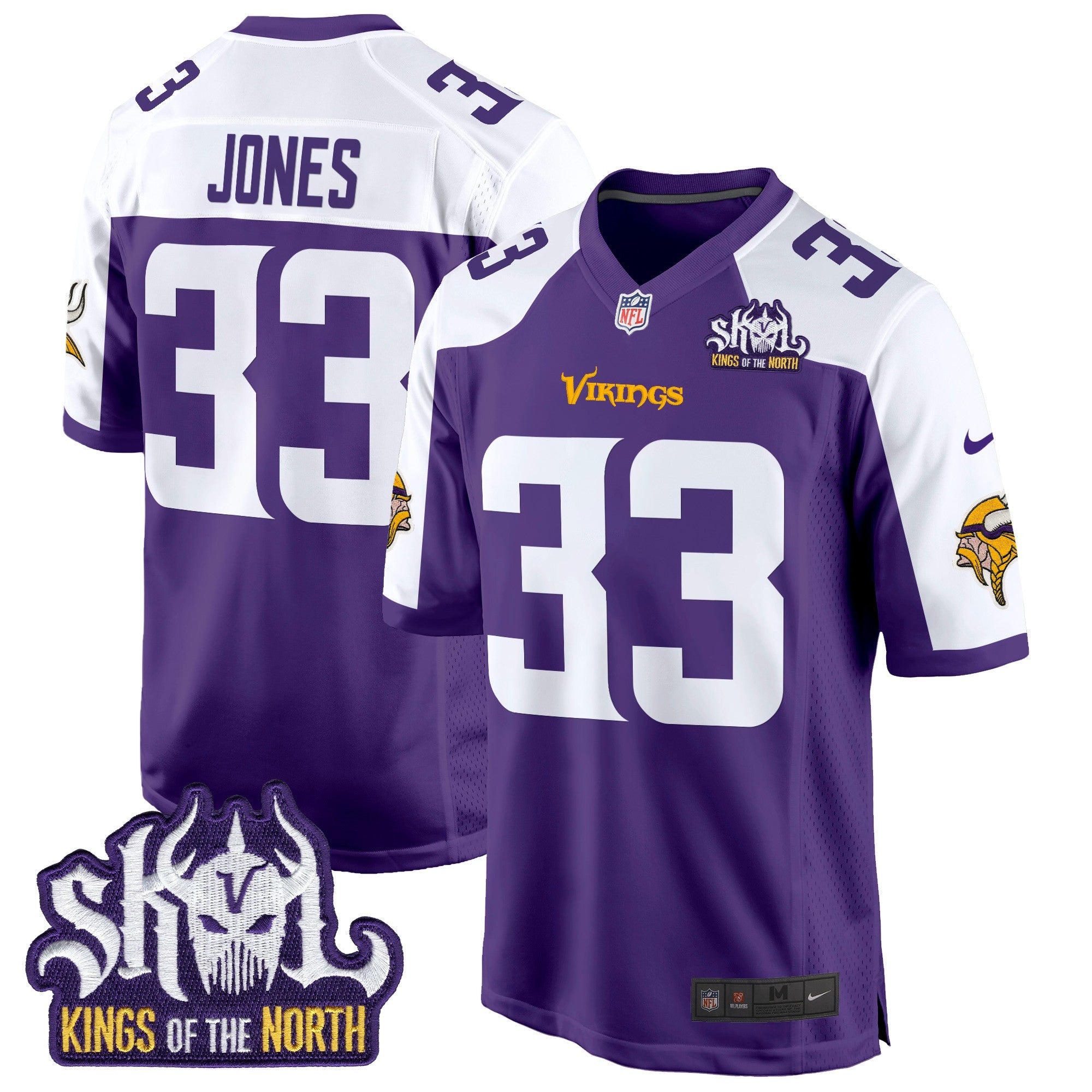 Men's Minnesota Vikings King Of The North Patch Game Jersey - All Stitched - Purple Alternate, Aaron Jones