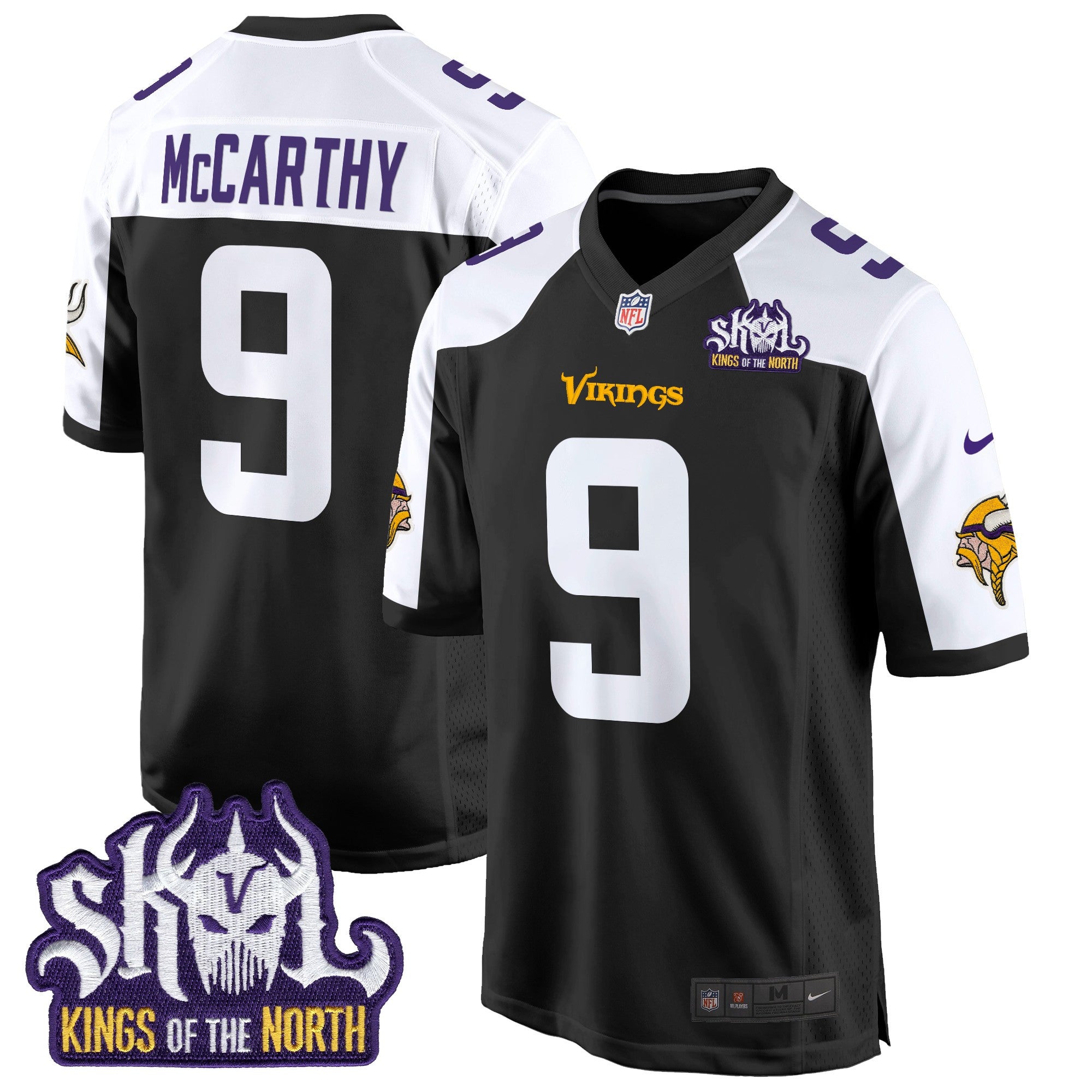 Men's Minnesota Vikings King Of The North Patch Game Jersey - All Stitched - Black Alternate, J.J. McCarthy