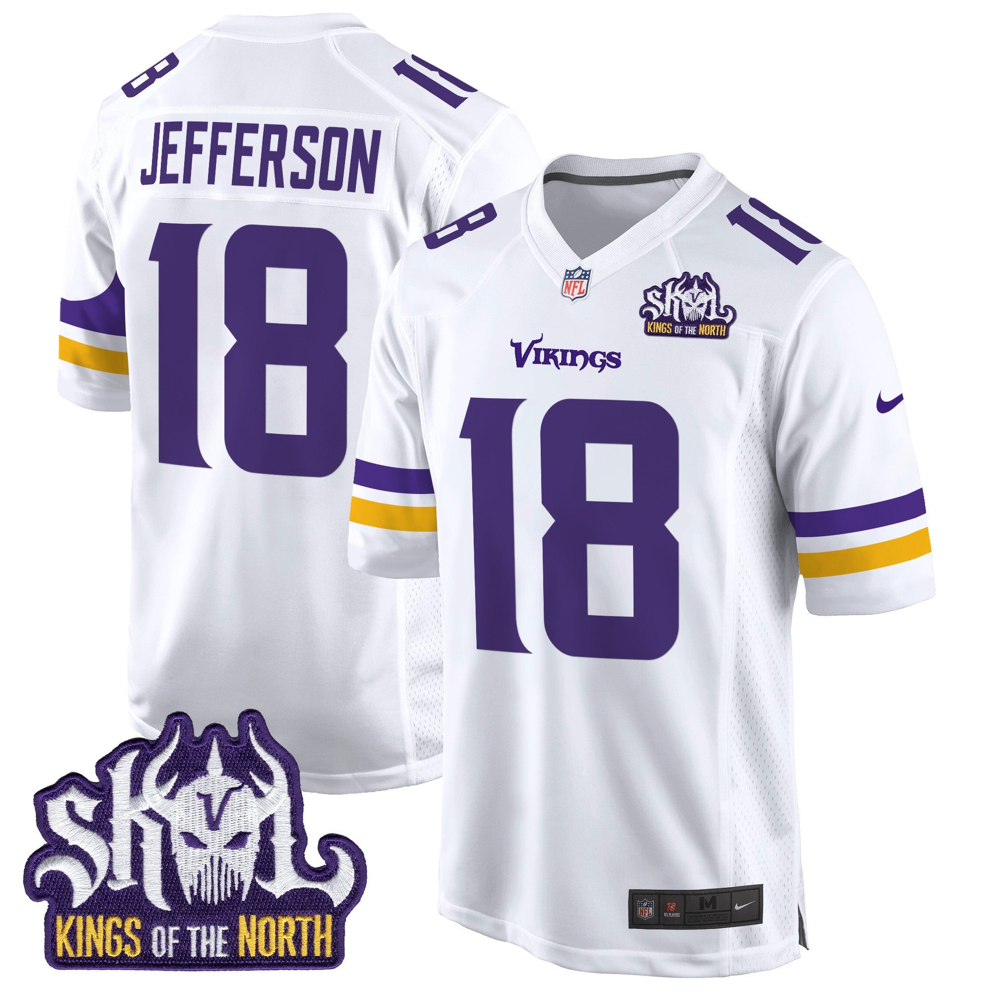 Men's Minnesota Vikings King Of The North Patch Game Jersey - All Stitched - White, Justin Jefferson