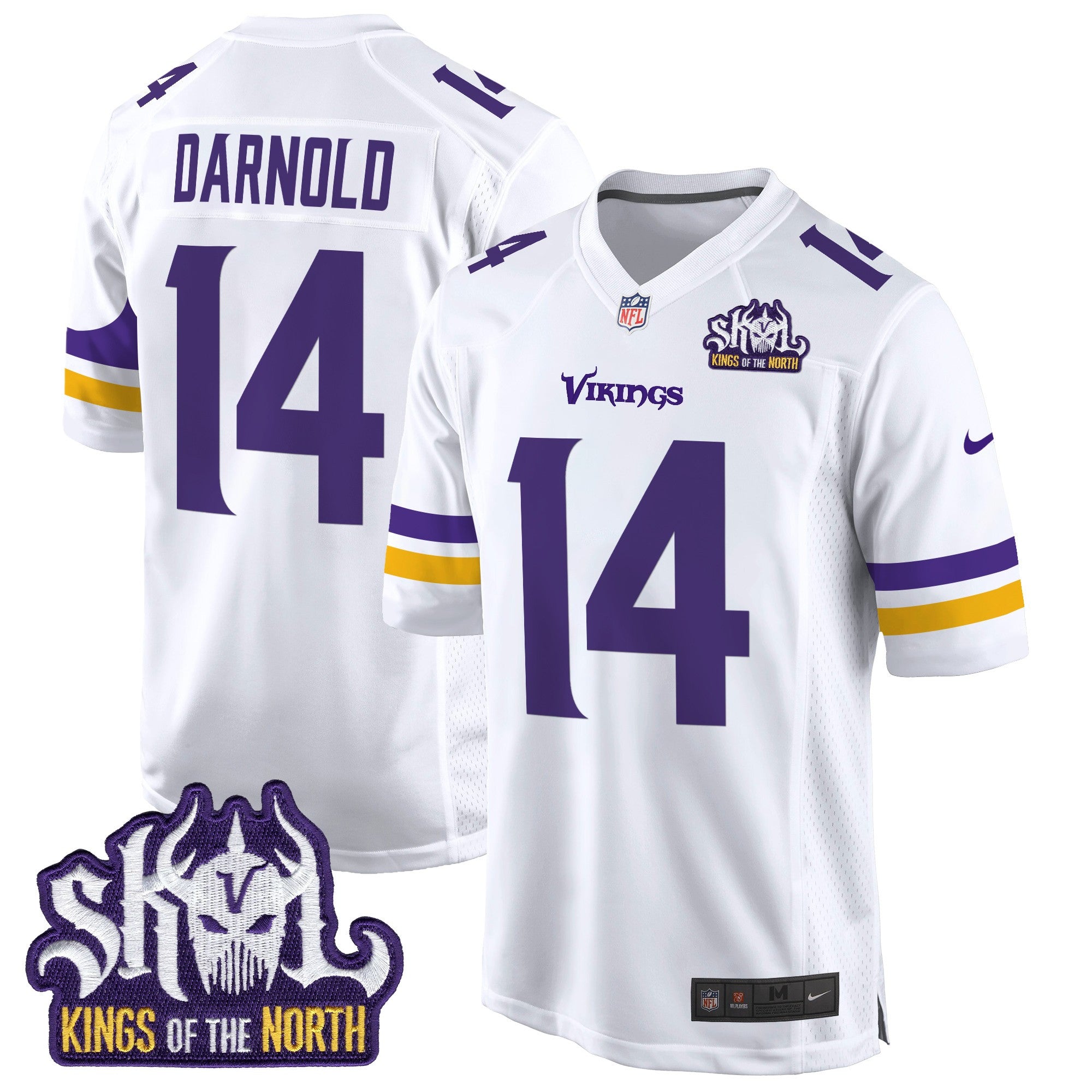 Men's Minnesota Vikings King Of The North Patch Game Jersey - All Stitched - White, Sam Darnold
