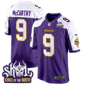 Men's Minnesota Vikings King Of The North Patch Throwback Game Jersey - All Stitched - Purple Alternate, J.J. McCarthy