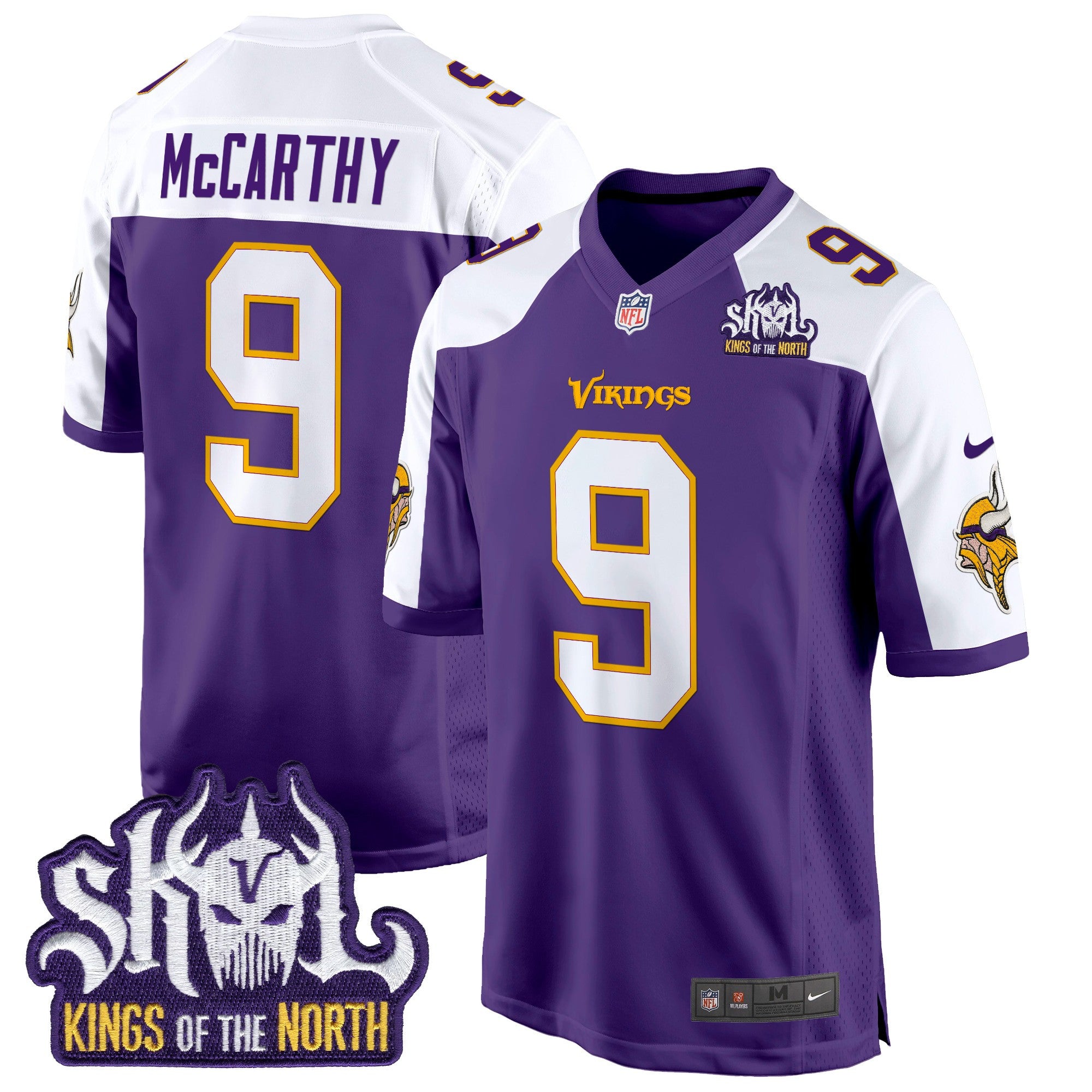 Men's Minnesota Vikings King Of The North Patch Throwback Game Jersey - All Stitched - Purple Alternate, J.J. McCarthy