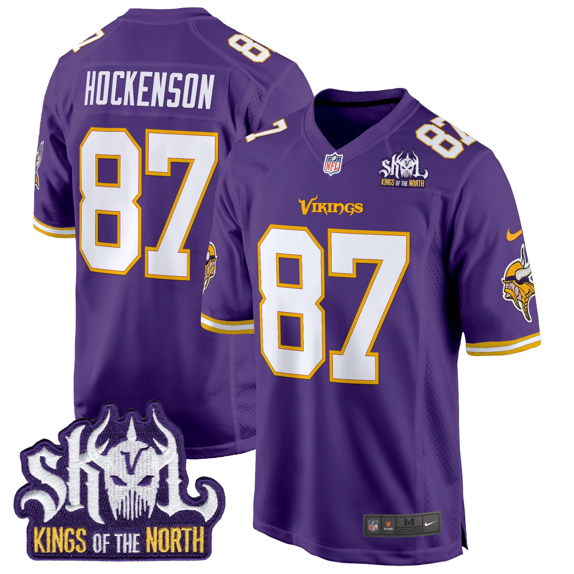 Men's Minnesota Vikings King Of The North Patch Throwback Game Jersey - All Stitched - Purple, T.J. Hockenson