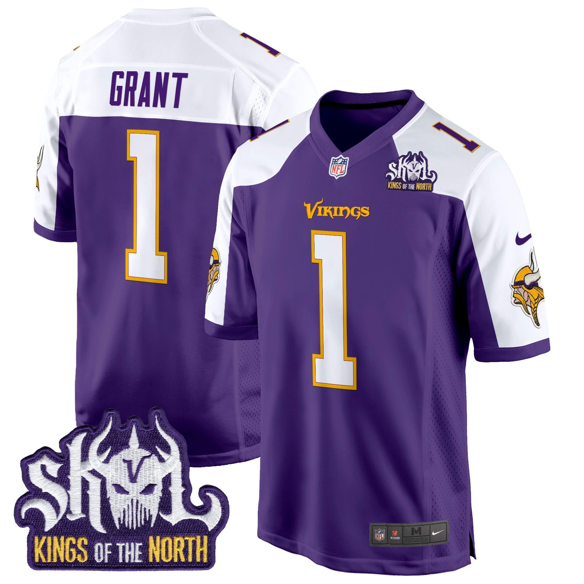 Men's Minnesota Vikings King Of The North Patch Throwback Game Jersey - All Stitched - Purple Alternate, Bud Grant