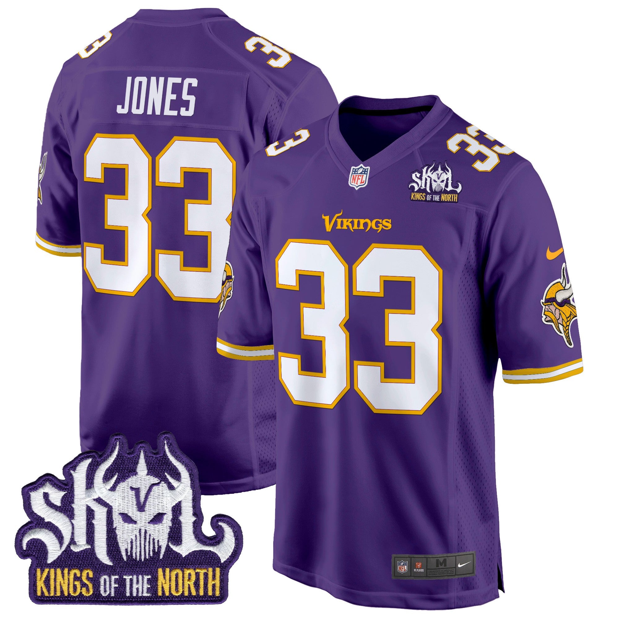 Men's Minnesota Vikings King Of The North Patch Throwback Game Jersey - All Stitched - Purple, Aaron Jones