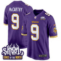 Men's Minnesota Vikings King Of The North Patch Throwback Game Jersey - All Stitched - Purple, J.J. McCarthy