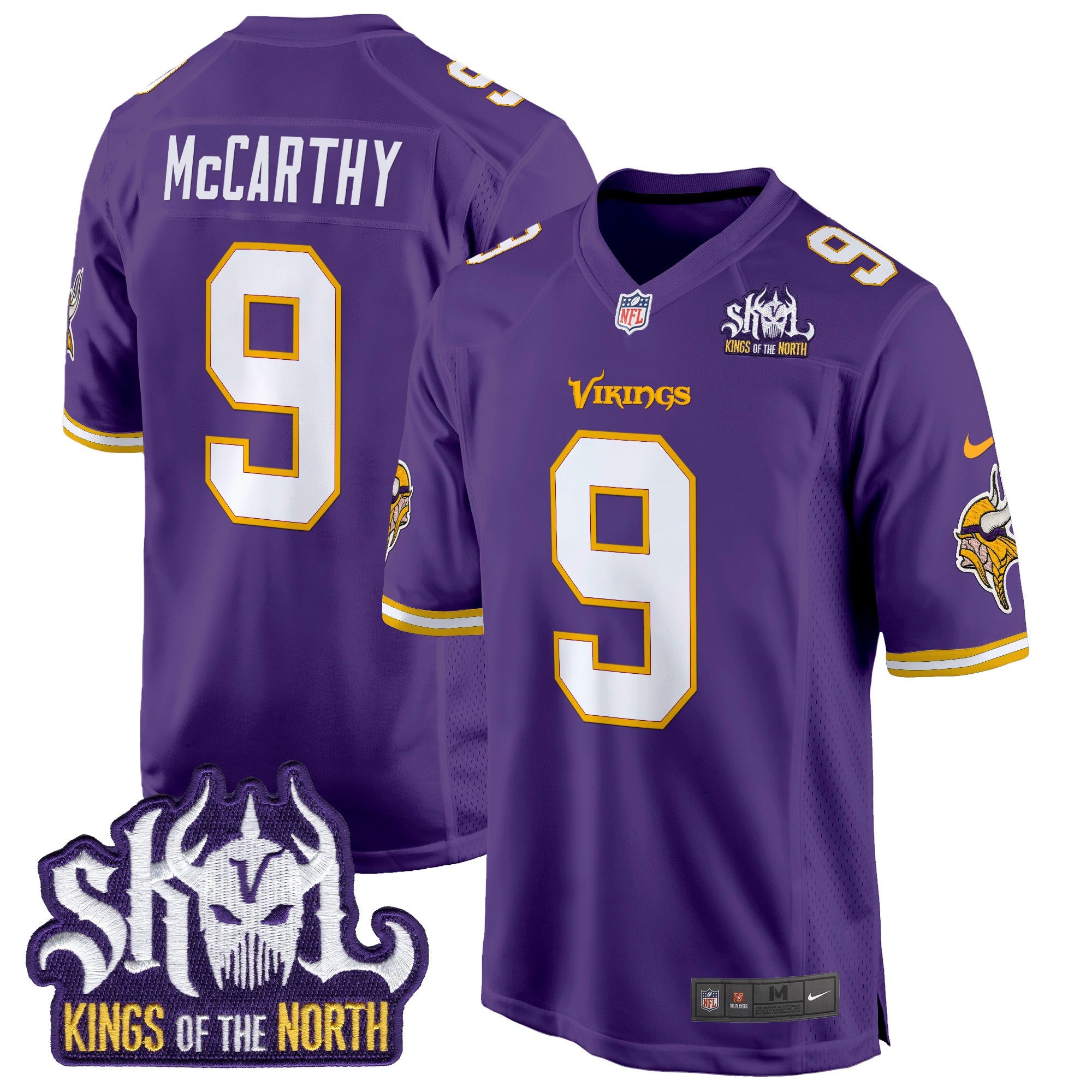 Men's Minnesota Vikings King Of The North Patch Throwback Game Jersey - All Stitched - Purple, J.J. McCarthy