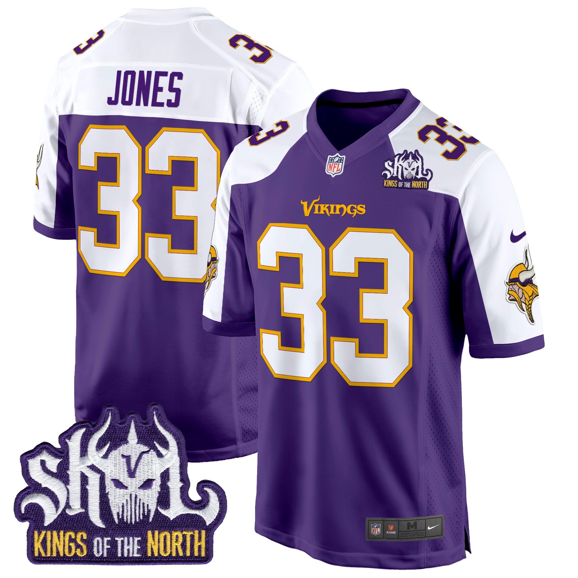 Men's Minnesota Vikings King Of The North Patch Throwback Game Jersey - All Stitched - Purple Alternate, Aaron Jones