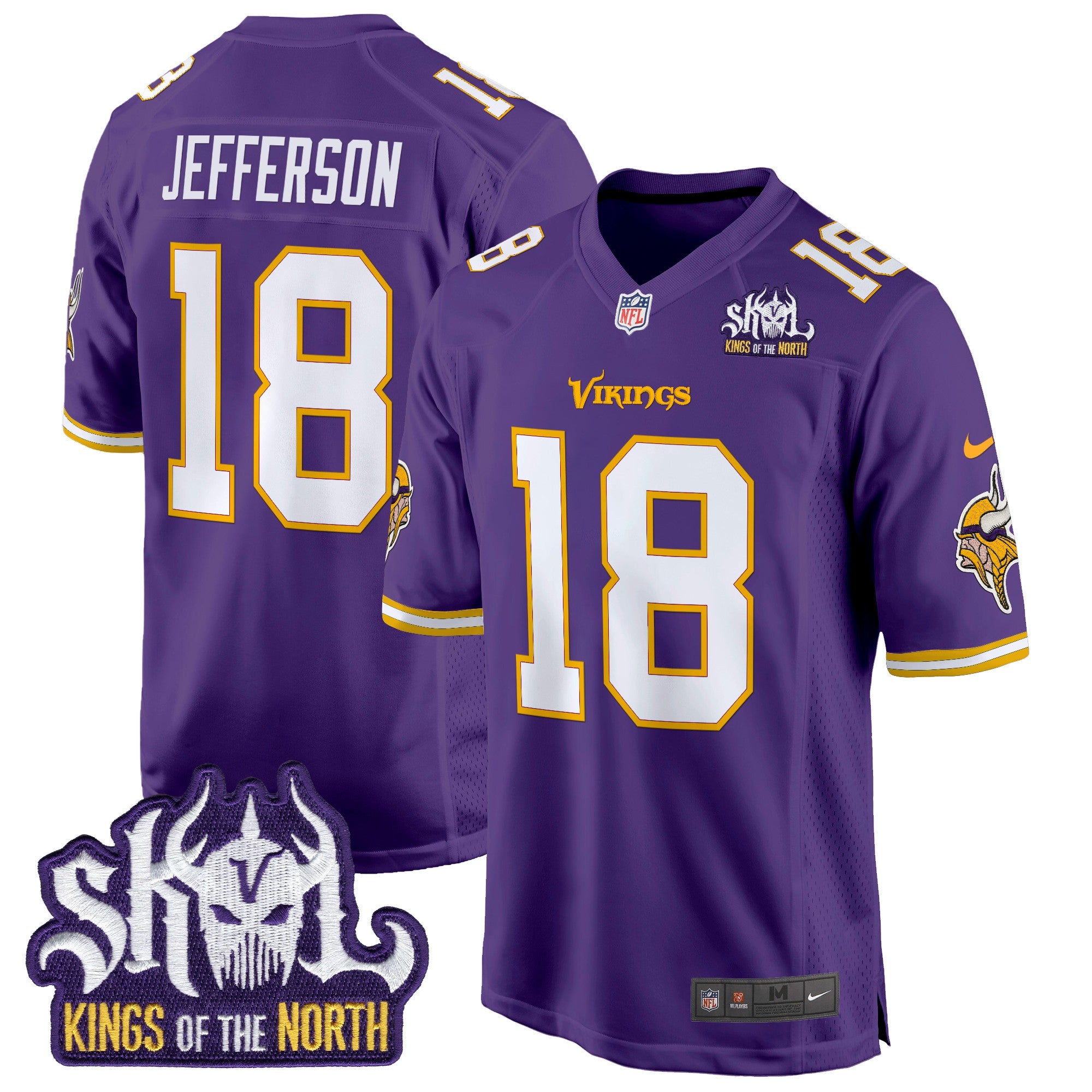 Men's Minnesota Vikings King Of The North Patch Throwback Game Jersey - All Stitched - Purple, Justin Jefferson