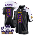 Men's Minnesota Vikings King Of The North Patch Throwback Game Jersey - All Stitched - Black Alternate, J.J. McCarthy