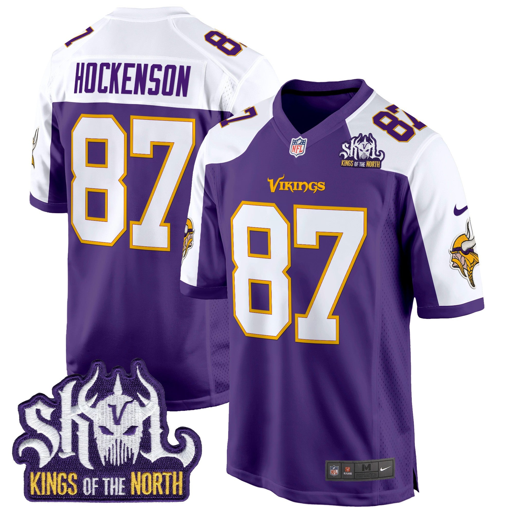 Men's Minnesota Vikings King Of The North Patch Throwback Game Jersey - All Stitched - Purple Alternate, T.J. Hockenson