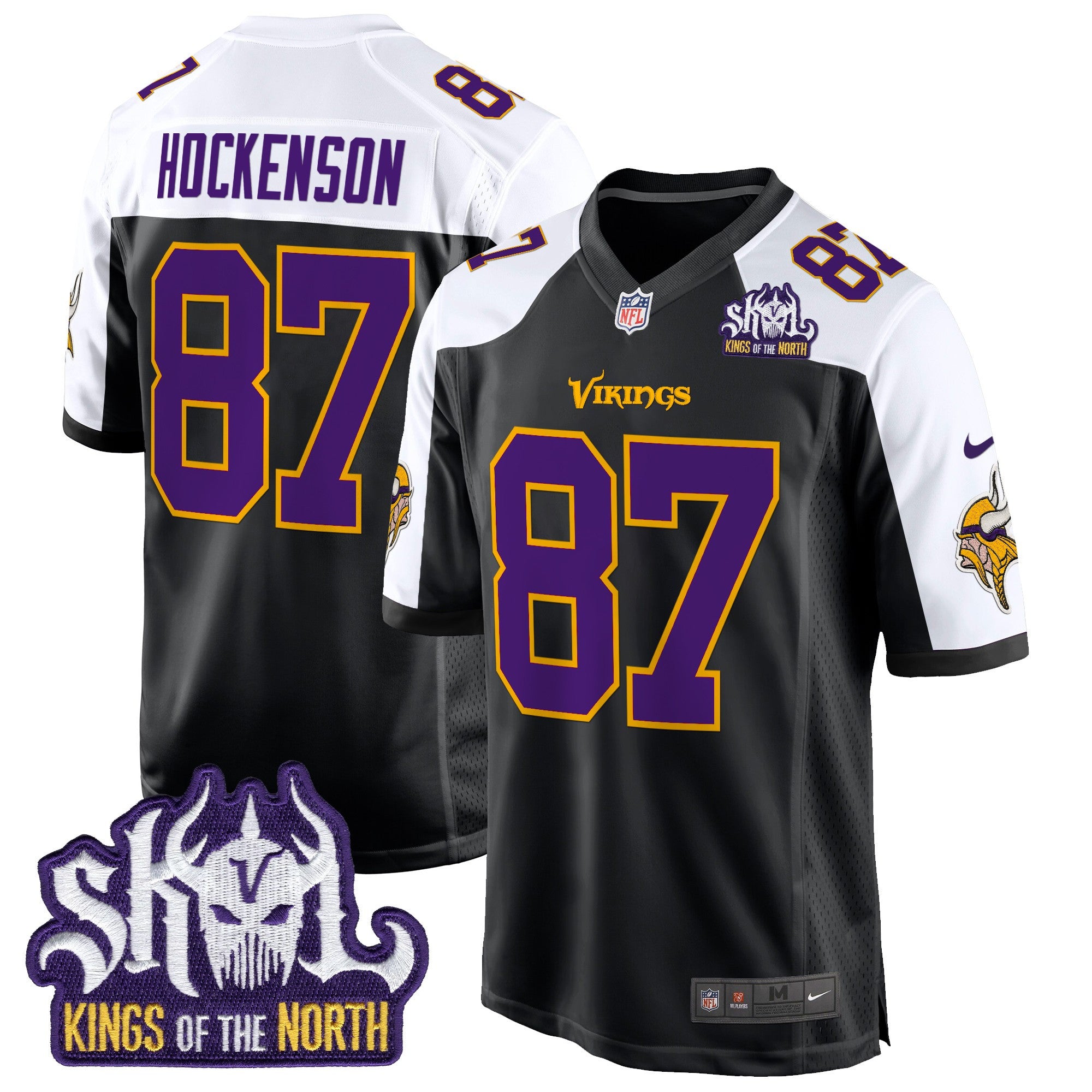 Men's Minnesota Vikings King Of The North Patch Throwback Game Jersey - All Stitched - Black Alternate, T.J. Hockenson