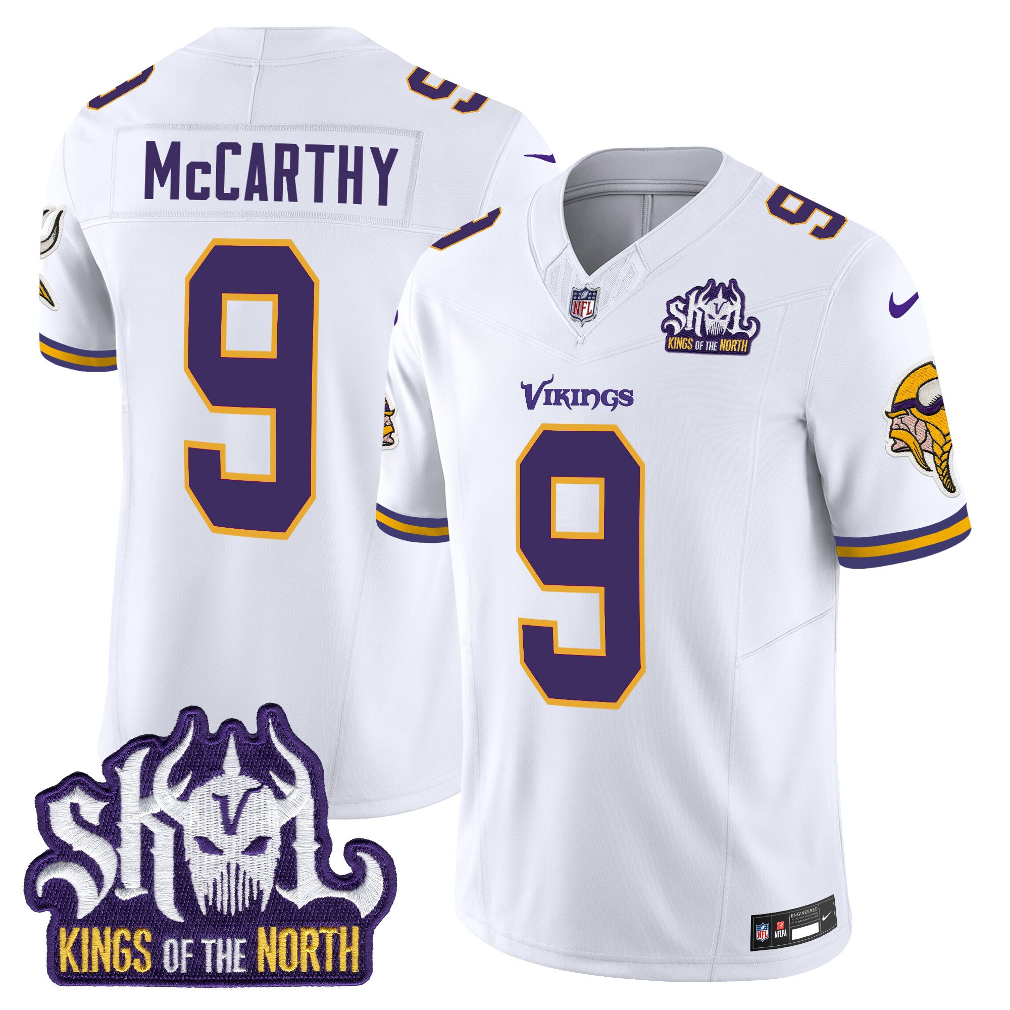 Men's Minnesota Vikings King Of The North Patch Throwback Vapor Limited Jersey - All Stitched - White, J.J. McCarthy