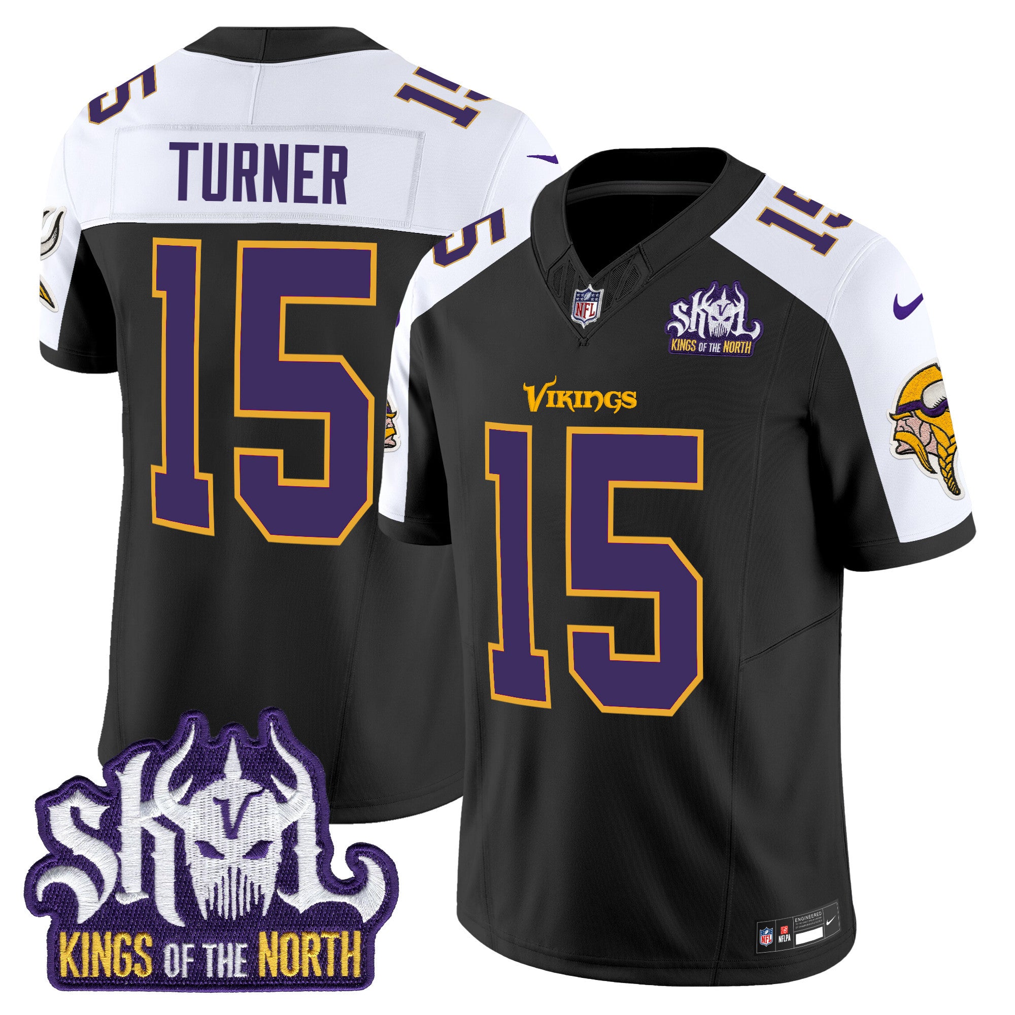 Men's Minnesota Vikings King Of The North Patch Throwback Vapor Limited Jersey - All Stitched - Black Alternate, Dallas Turner