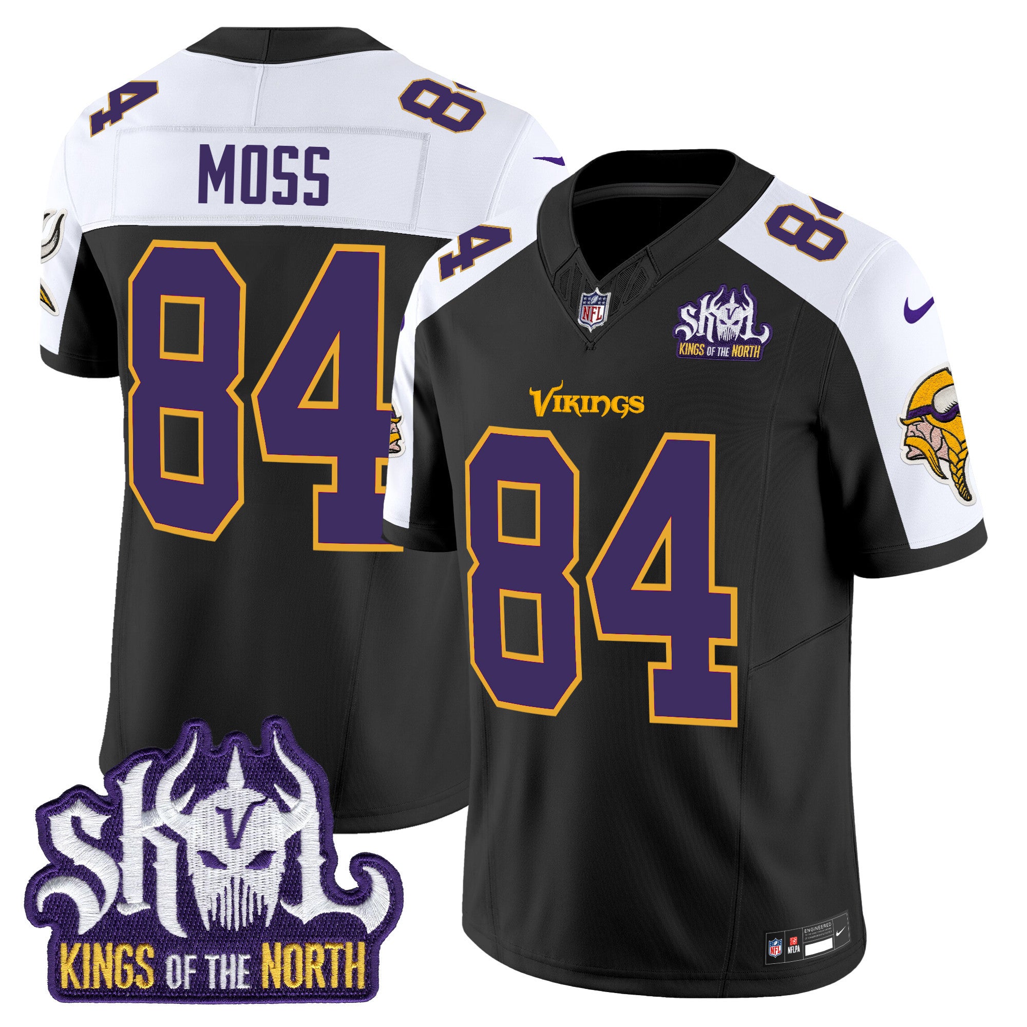 Men's Minnesota Vikings King Of The North Patch Throwback Vapor Limited Jersey - All Stitched - Black Alternate, Randy Moss
