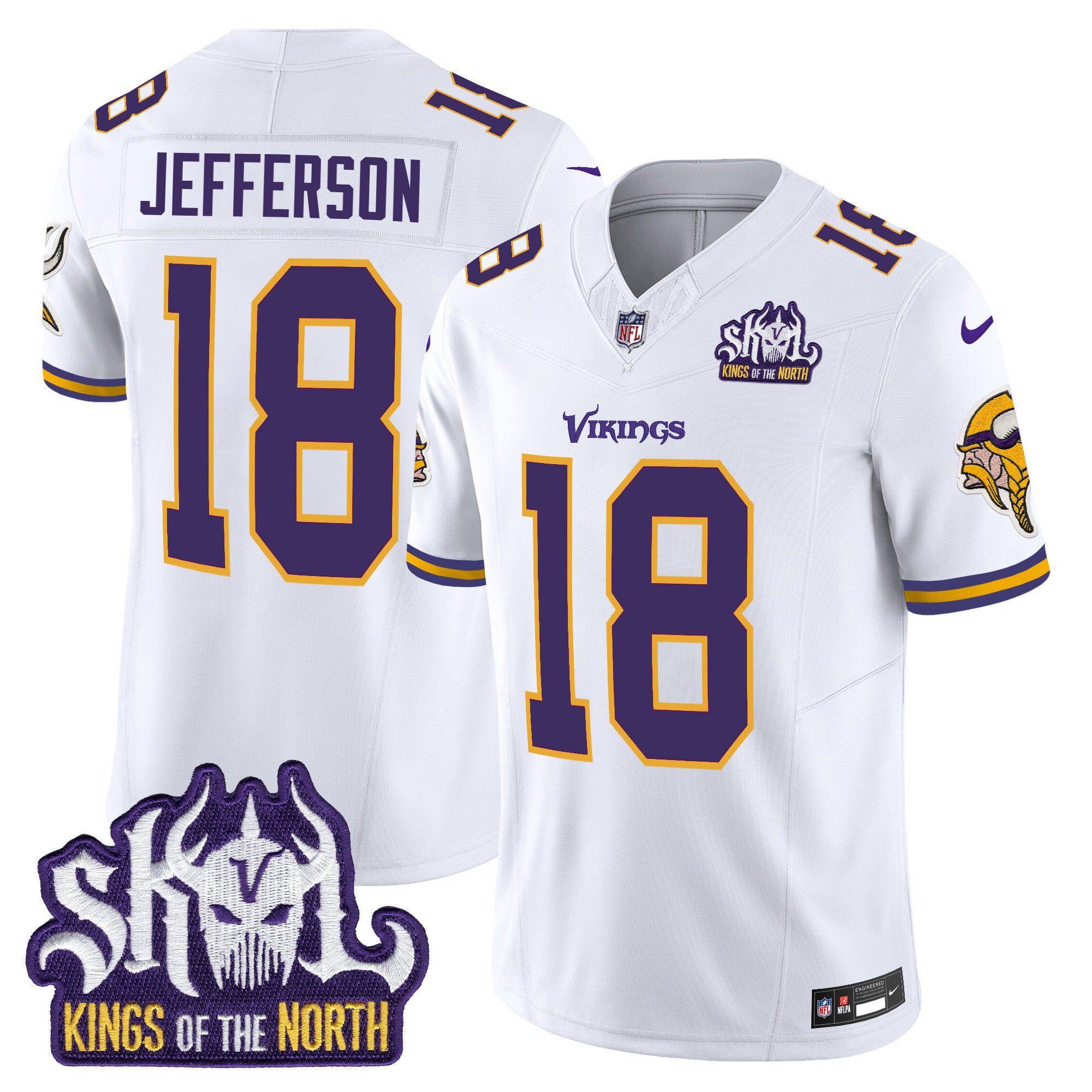 Men's Minnesota Vikings King Of The North Patch Throwback Vapor Limited Jersey - All Stitched - White, Justin Jefferson