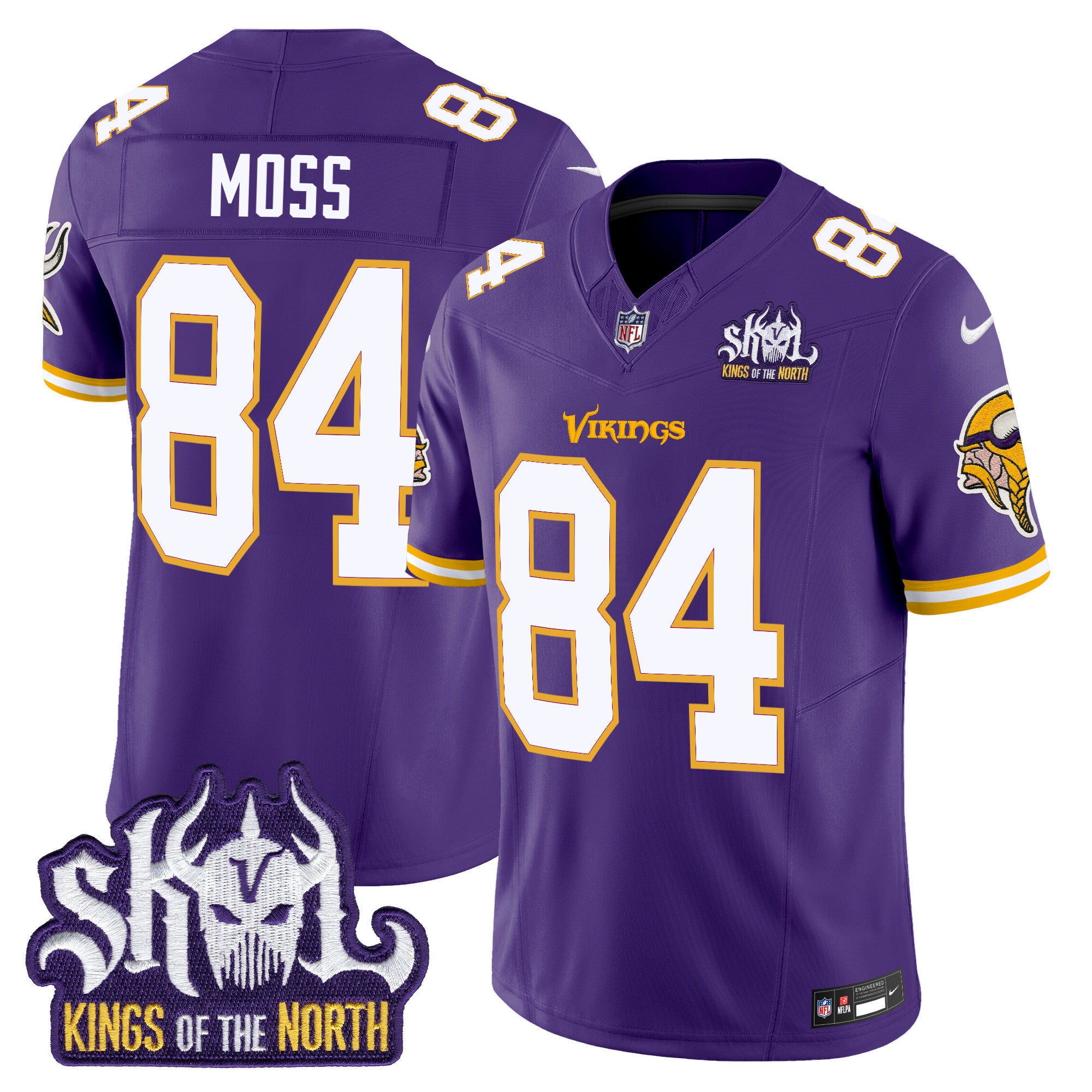 Men's Minnesota Vikings King Of The North Patch Throwback Vapor Limited Jersey - All Stitched - Purple, Randy Moss