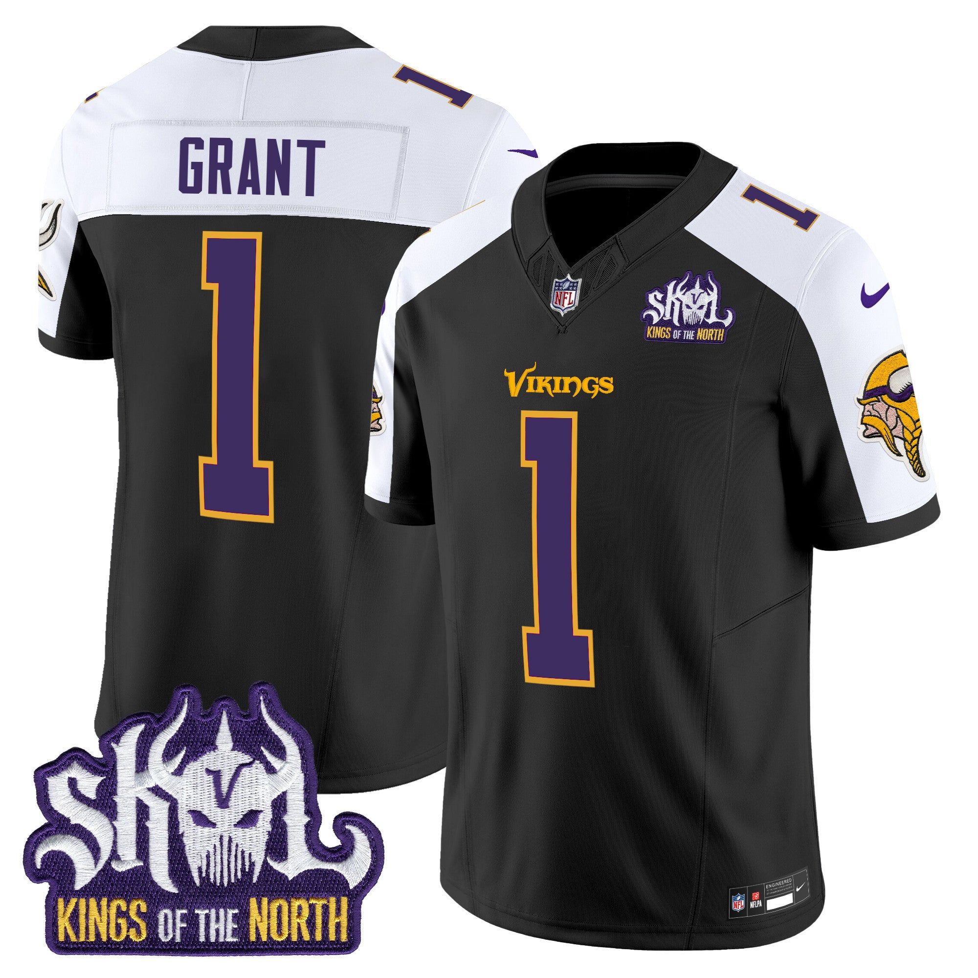 Men's Minnesota Vikings King Of The North Patch Throwback Vapor Limited Jersey - All Stitched - Black Alternate, Bud Grant