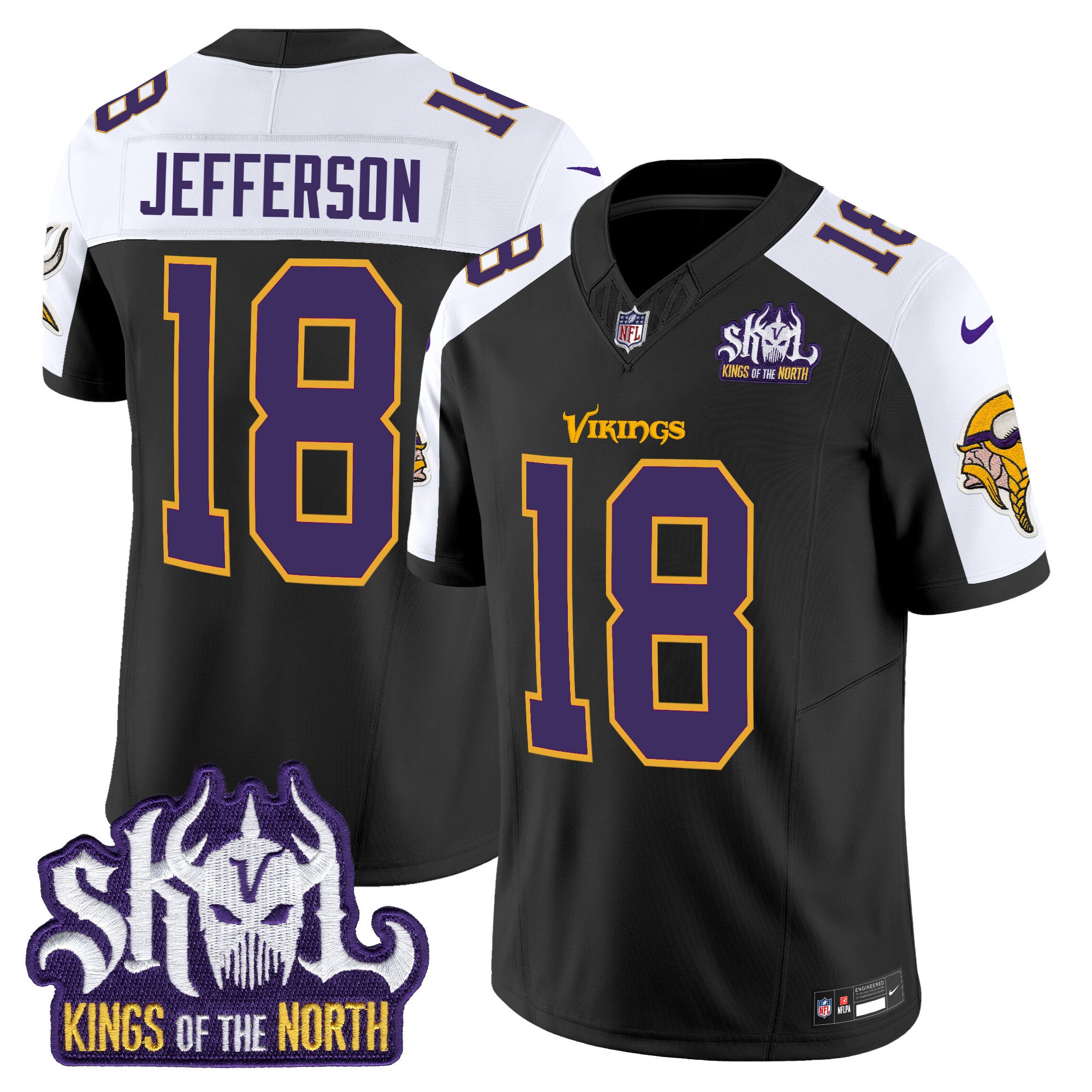 Men's Minnesota Vikings King Of The North Patch Throwback Vapor Limited Jersey - All Stitched - Black Alternate, Justin Jefferson