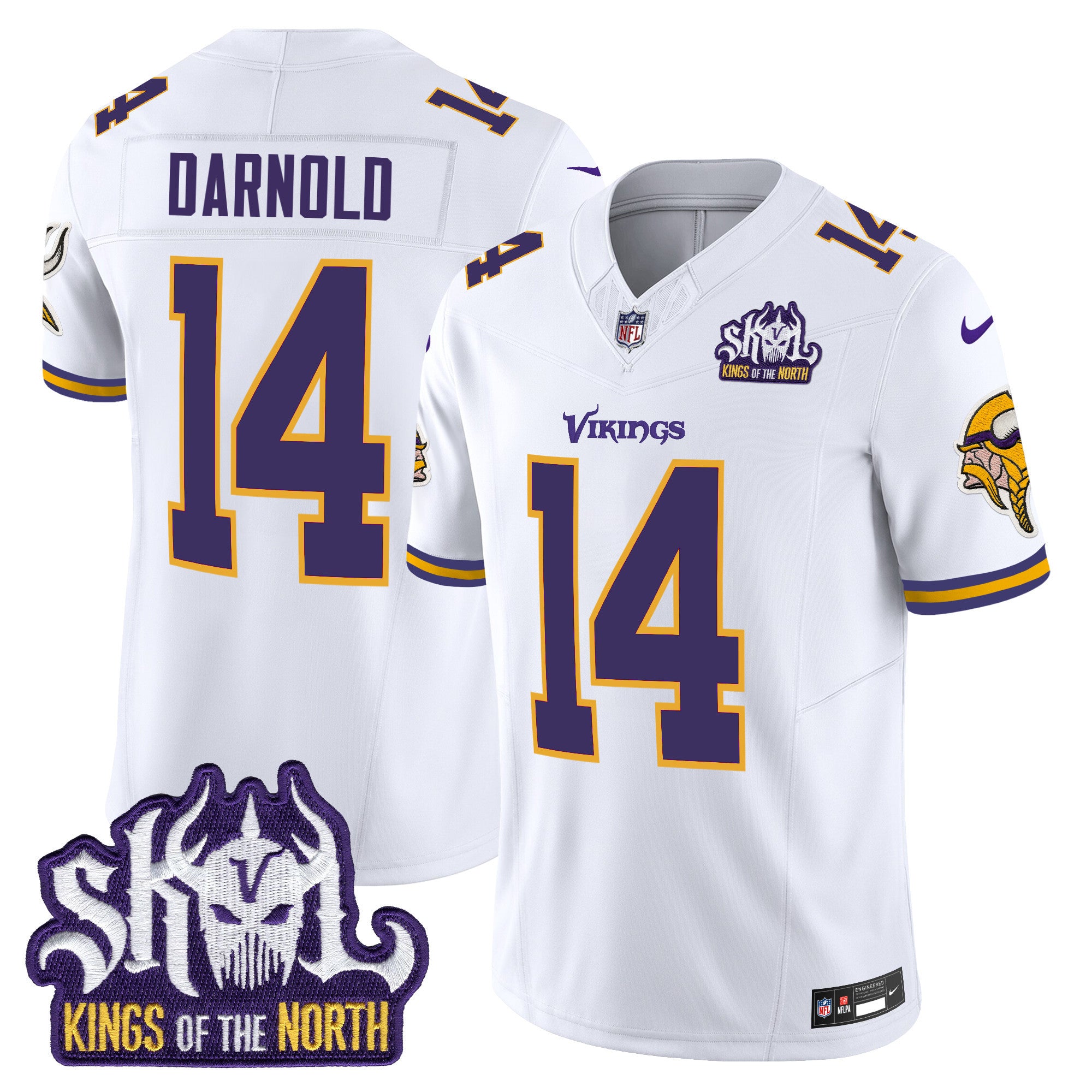 Men's Minnesota Vikings King Of The North Patch Throwback Vapor Limited Jersey - All Stitched - White, Sam Darnold