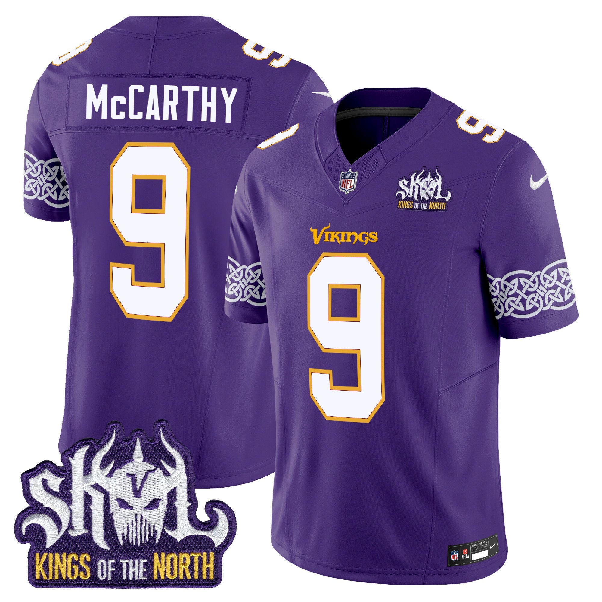Men's Minnesota Vikings King Of The North Patch Throwback Vapor Limited Jersey V2 - All Stitched - Purple, J.J. McCarthy