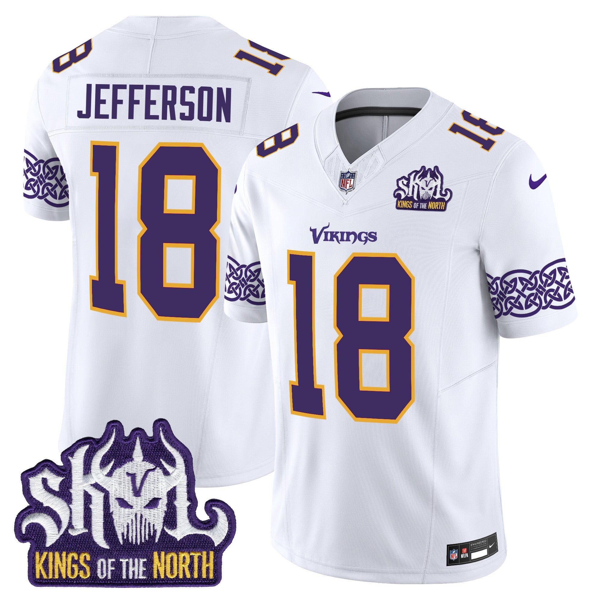 Men's Minnesota Vikings King Of The North Patch Throwback Vapor Limited Jersey V2 - All Stitched - White, Justin Jefferson