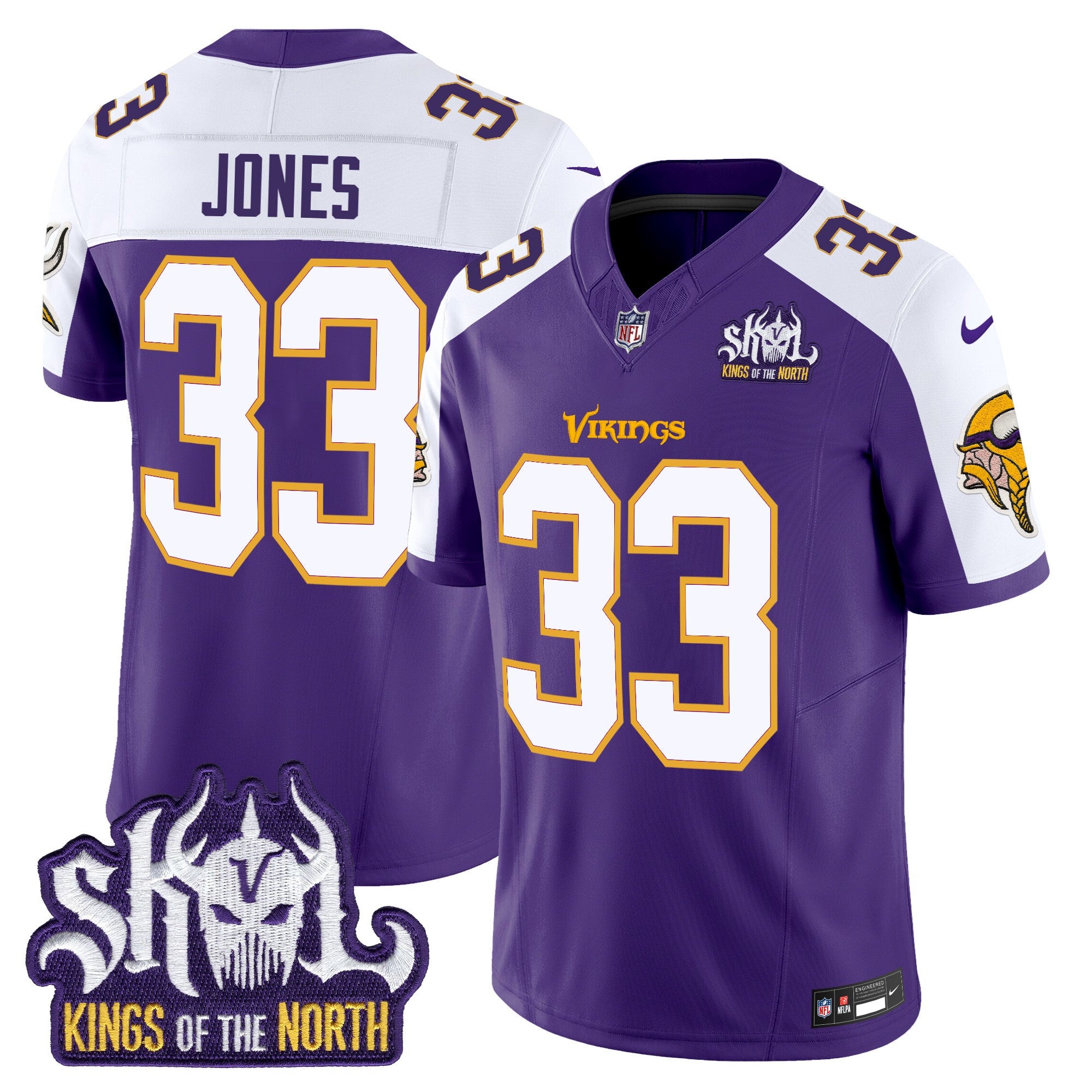 Men's Minnesota Vikings King Of The North Patch Throwback Vapor Limited Jersey V2 - All Stitched - Purple Alternate, Aaron Jones