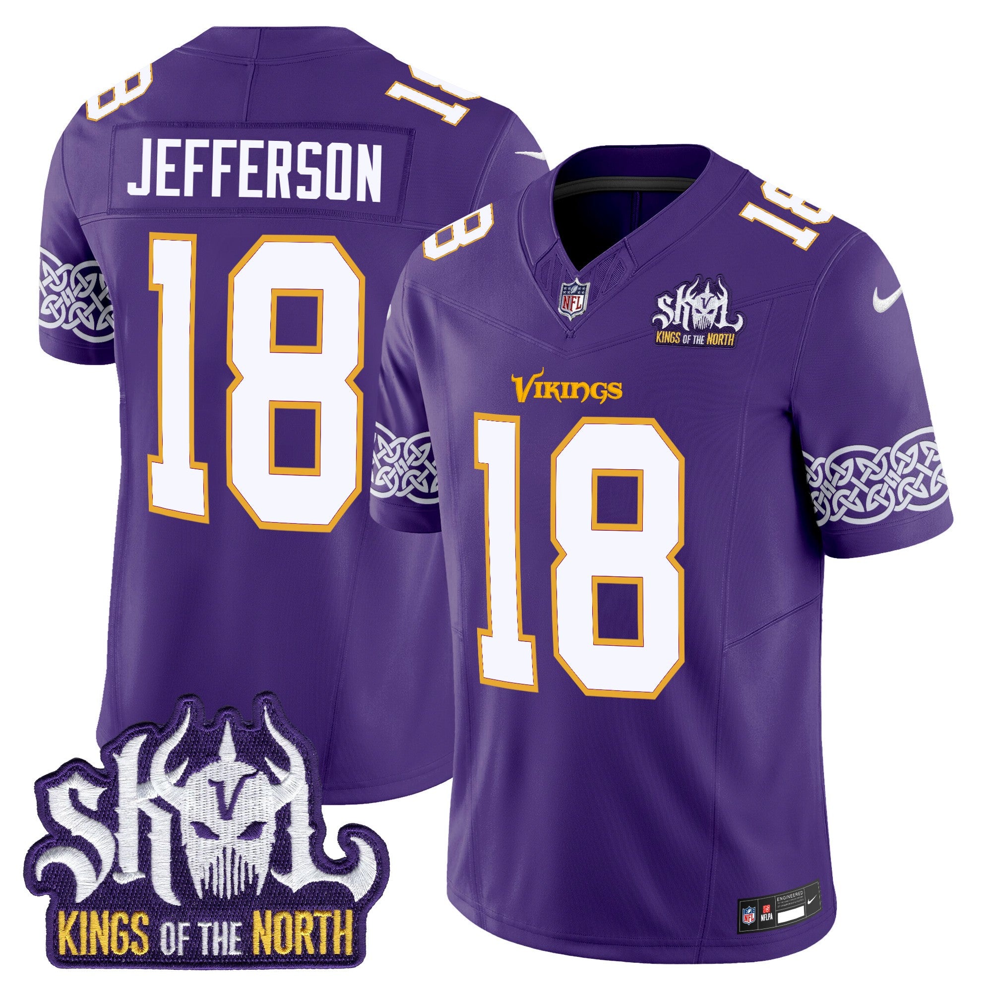 Men's Minnesota Vikings King Of The North Patch Throwback Vapor Limited Jersey V2 - All Stitched - Purple, Justin Jefferson