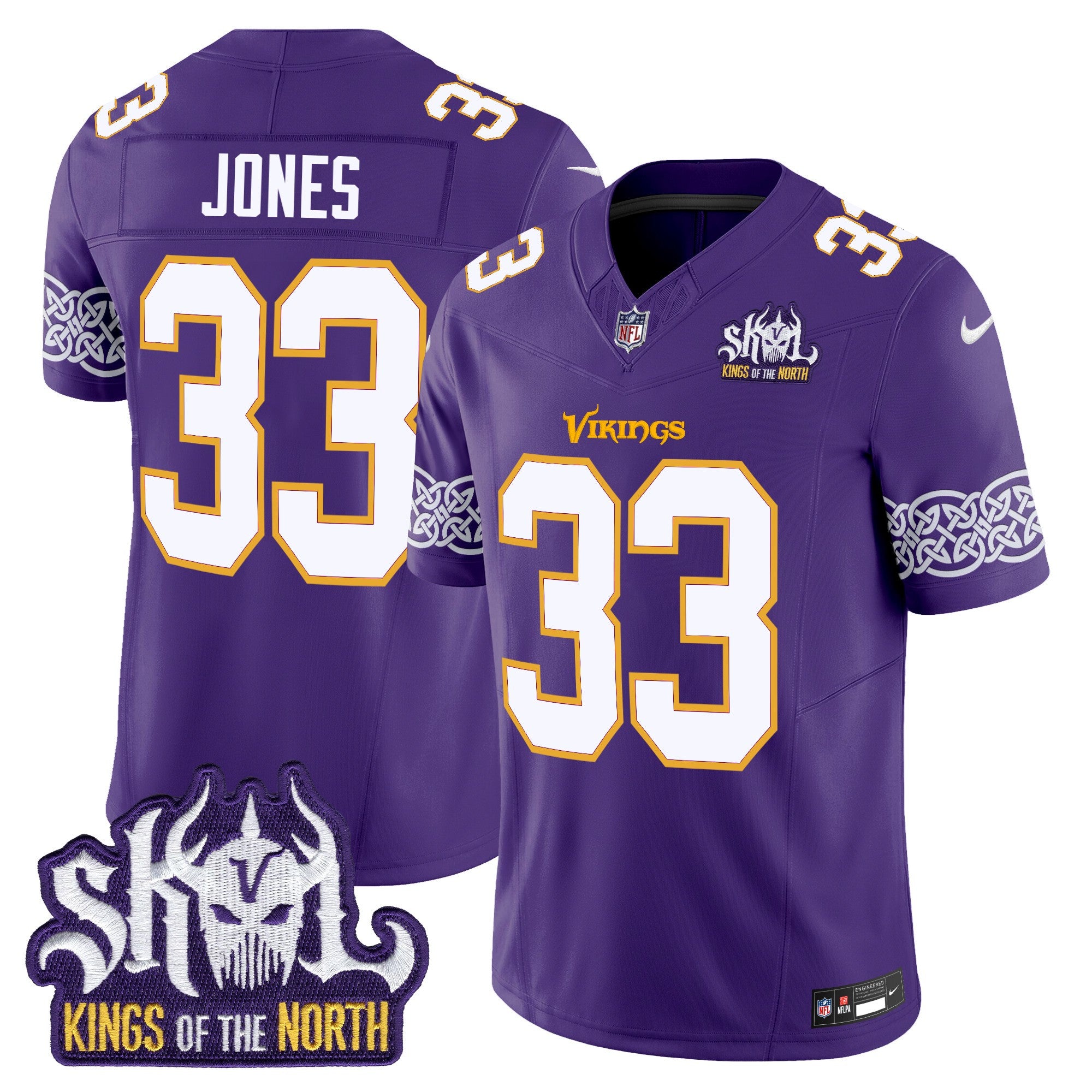 Men's Minnesota Vikings King Of The North Patch Throwback Vapor Limited Jersey V2 - All Stitched - Purple, Aaron Jones