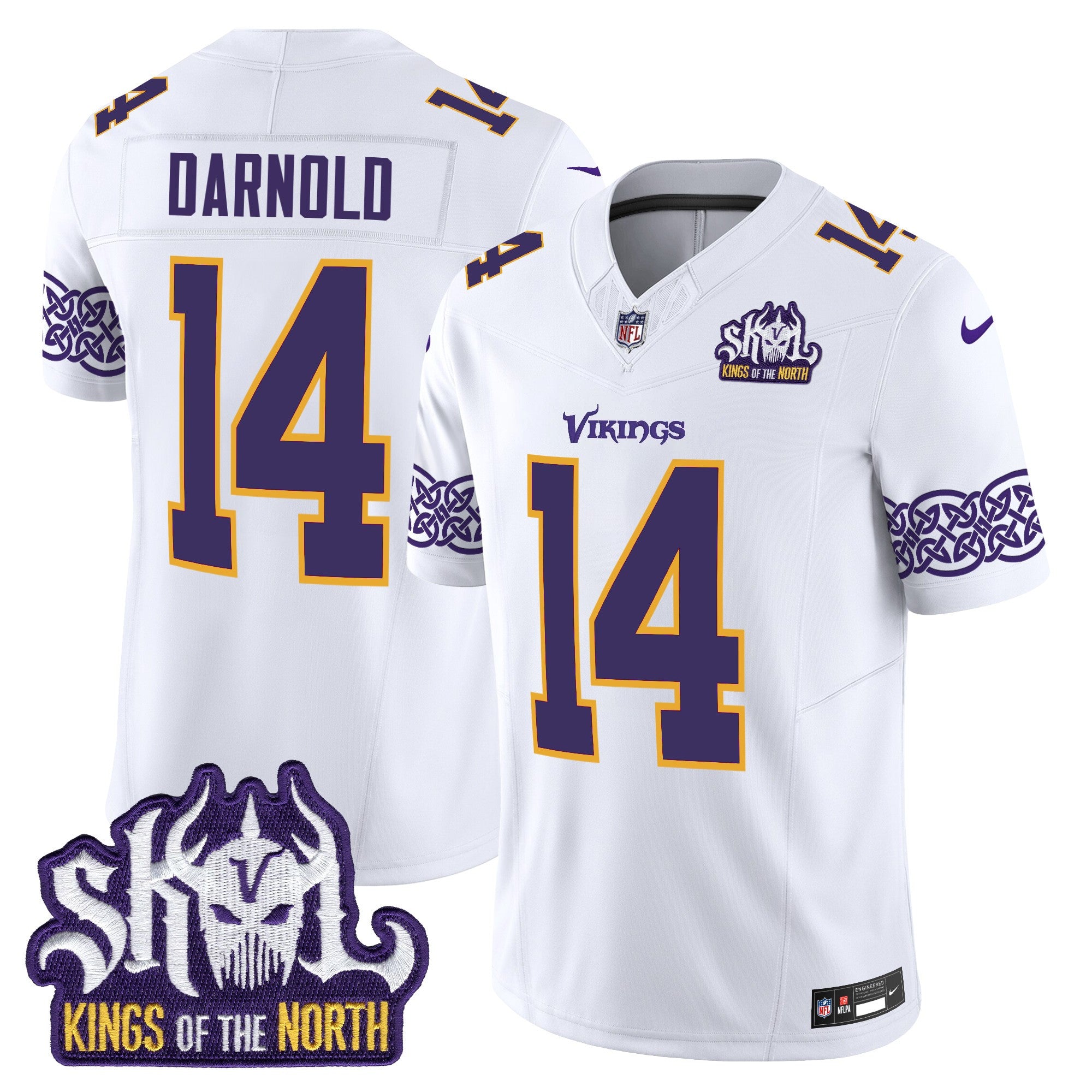 Men's Minnesota Vikings King Of The North Patch Throwback Vapor Limited Jersey V2 - All Stitched - White, Sam Darnold