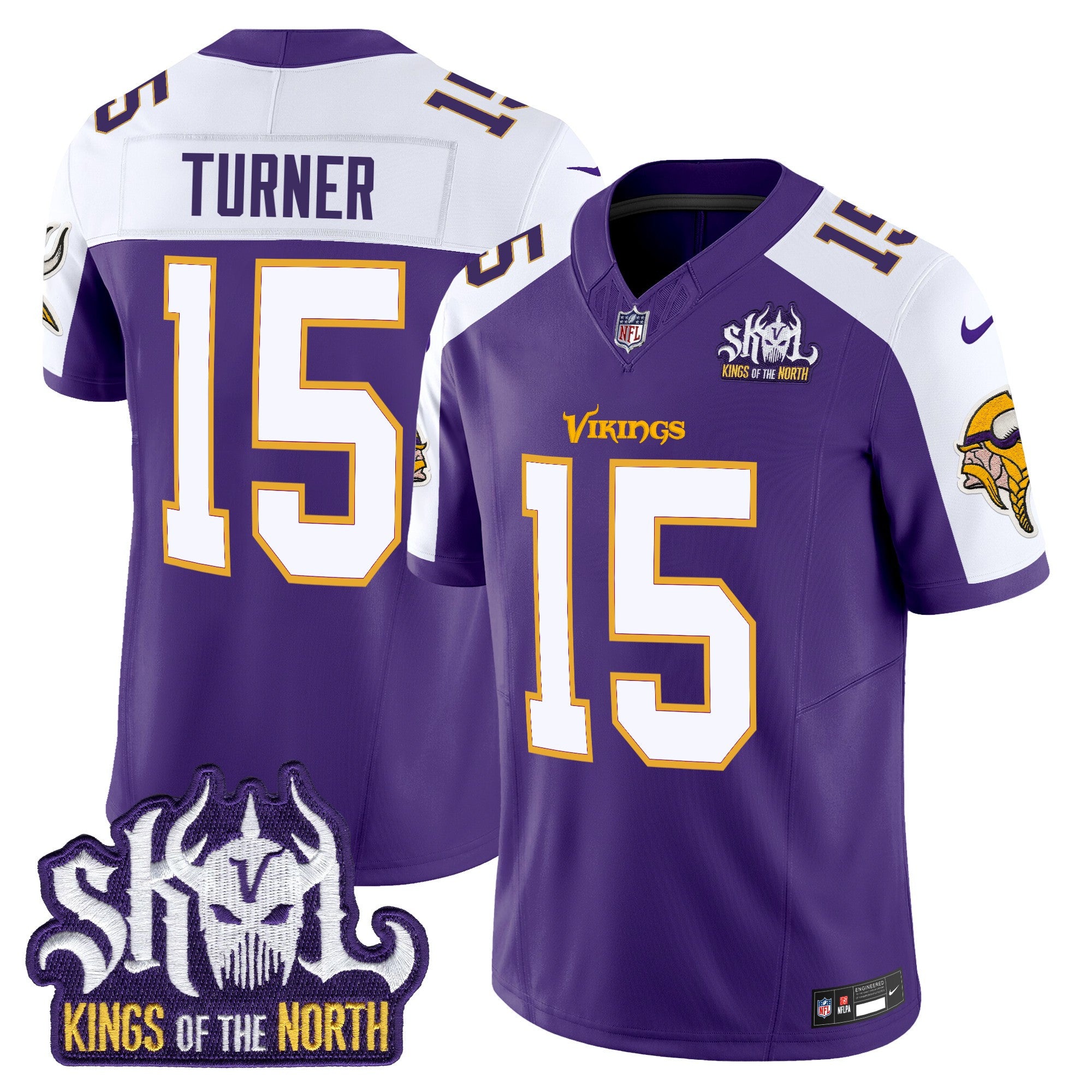 Men's Minnesota Vikings King Of The North Patch Throwback Vapor Limited Jersey V2 - All Stitched - Purple Alternate, Dallas Turner